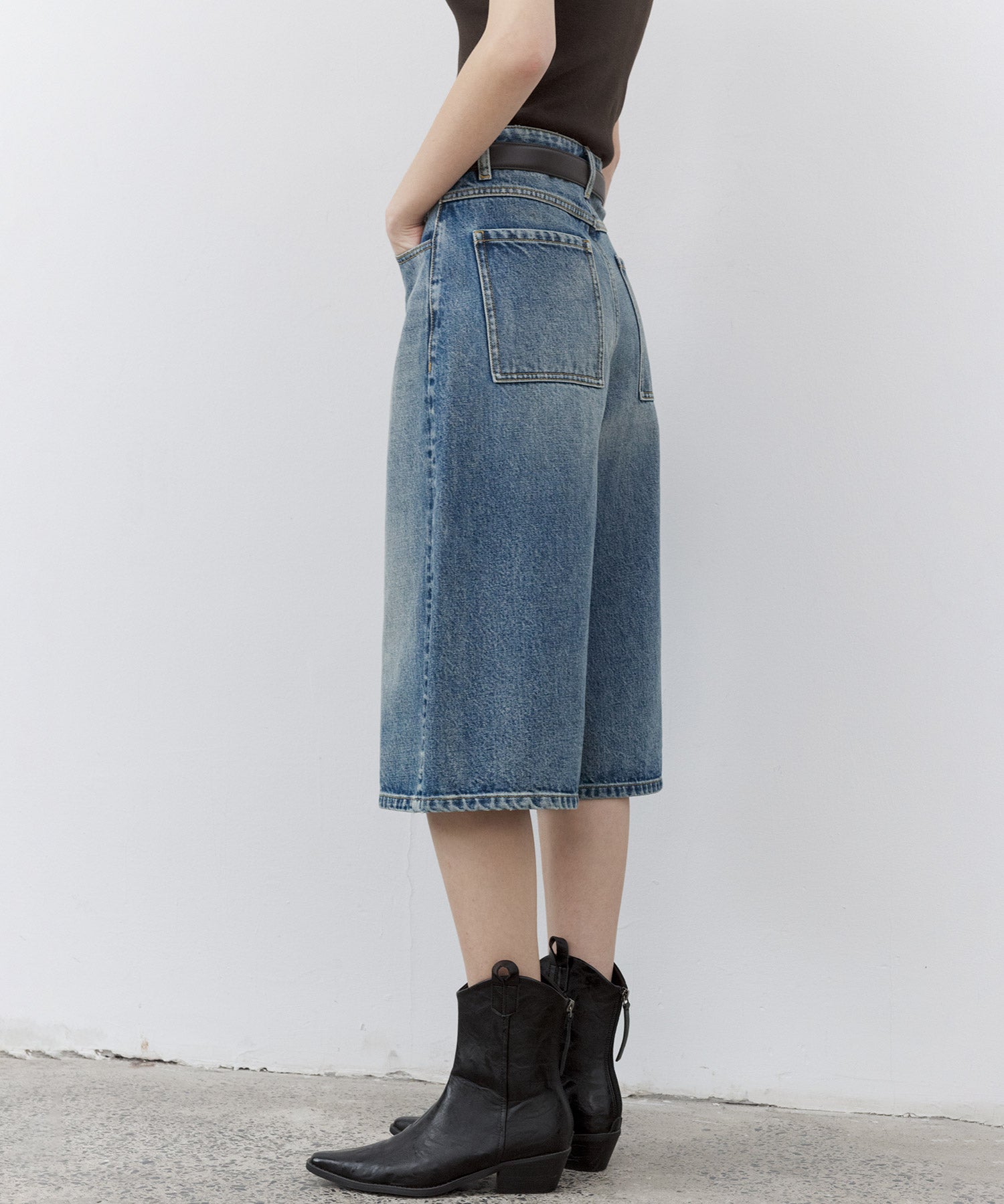 Mid-Wash Denim Bermuda Shorts