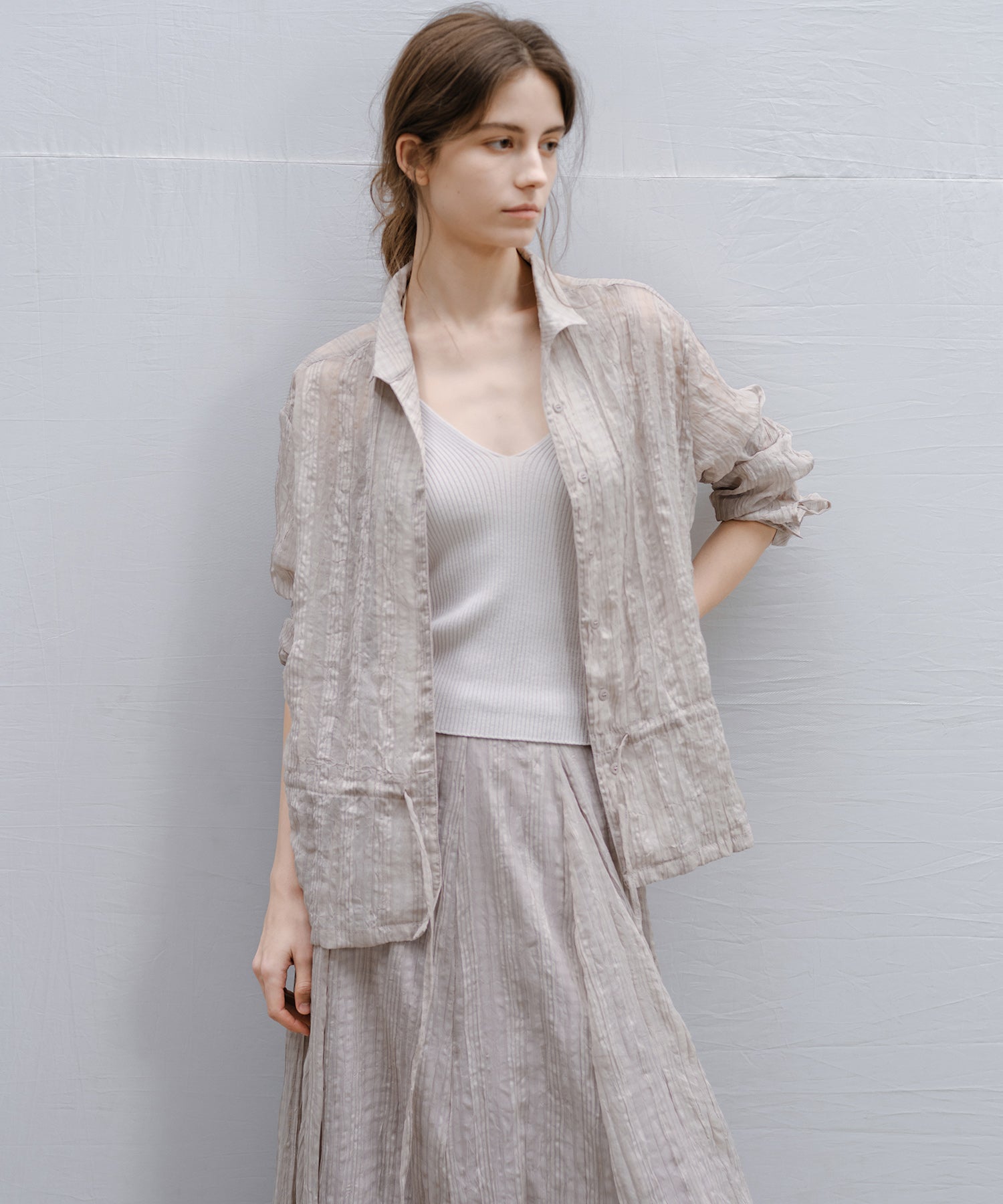 Drawstring Crinkled Check Shirt Jacket – Oversized Fit