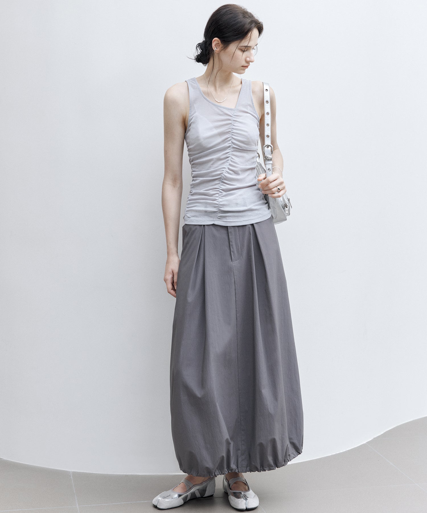 Asymmetric Gather Sheer Sleeveless Top