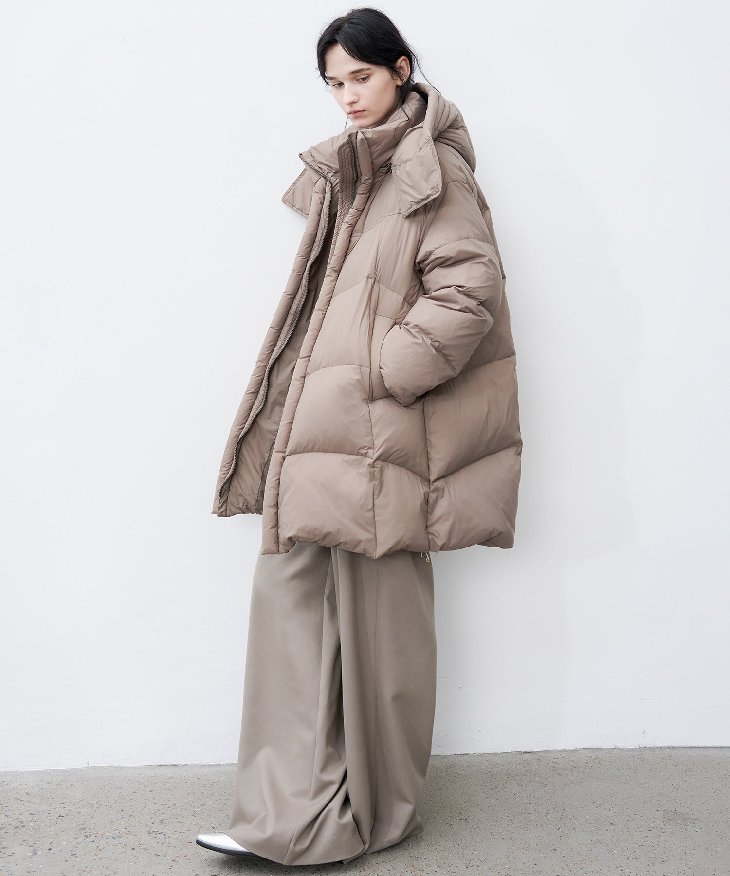 Mid-Length Stand Collar Hooded Oversize Down Coat