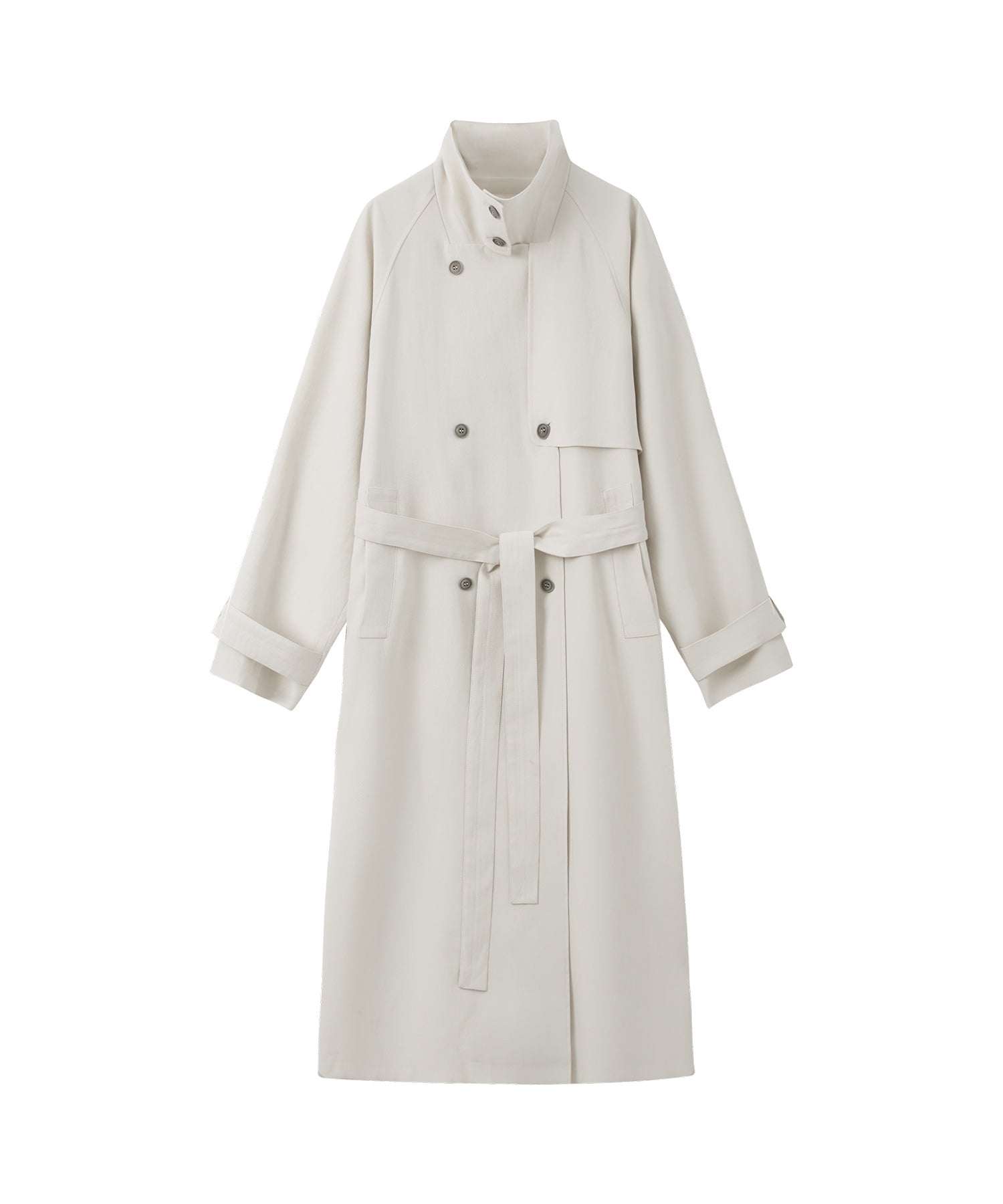 Stand Collar Belted Long Trench Coat