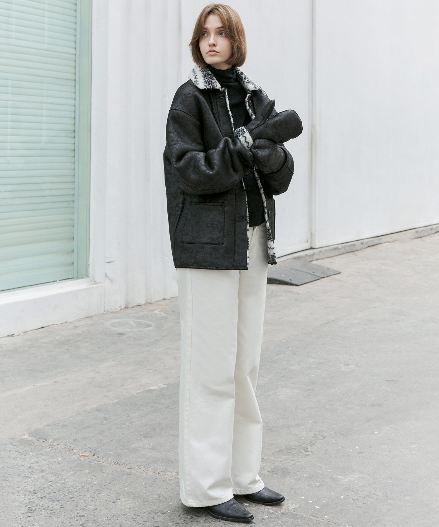 Fair Isle Faux Shearling Jacket with Gloves