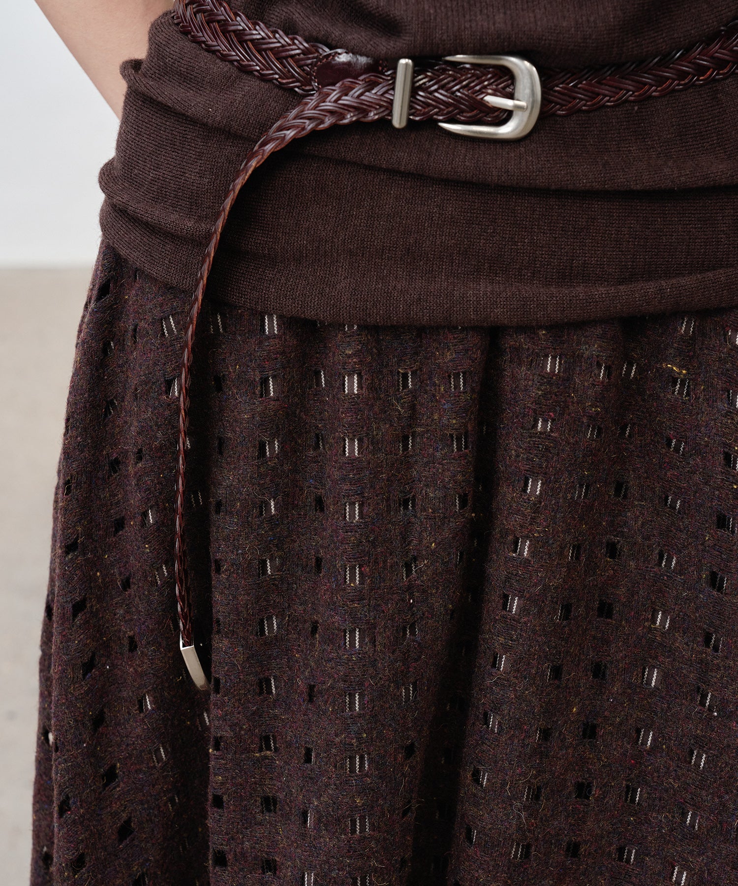 Cut-Out Layered High-Waist A-Line Midi Flare Skirt