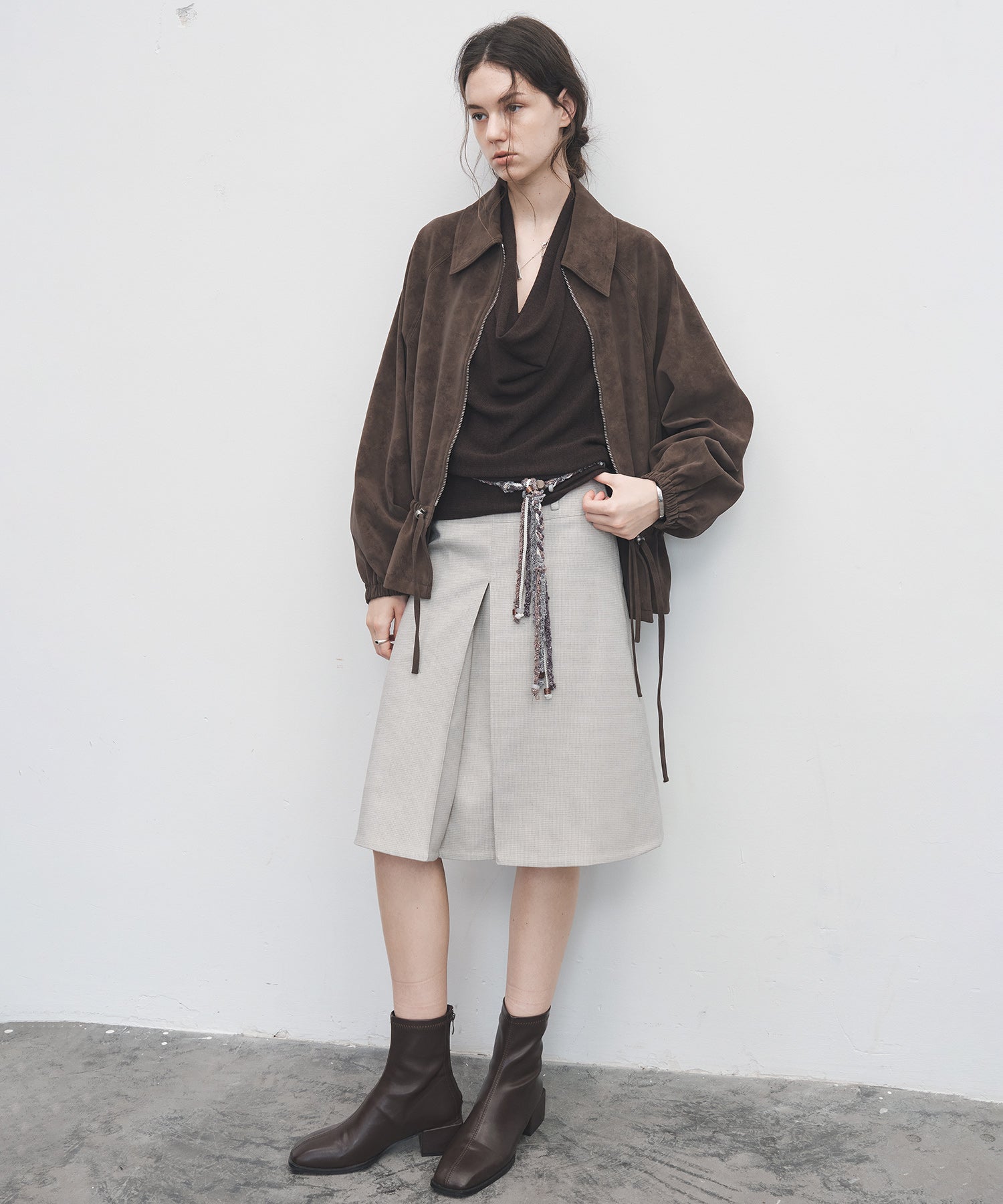 2-Way Pleated Suit Midi Skirt – High Waist A-Line Fit