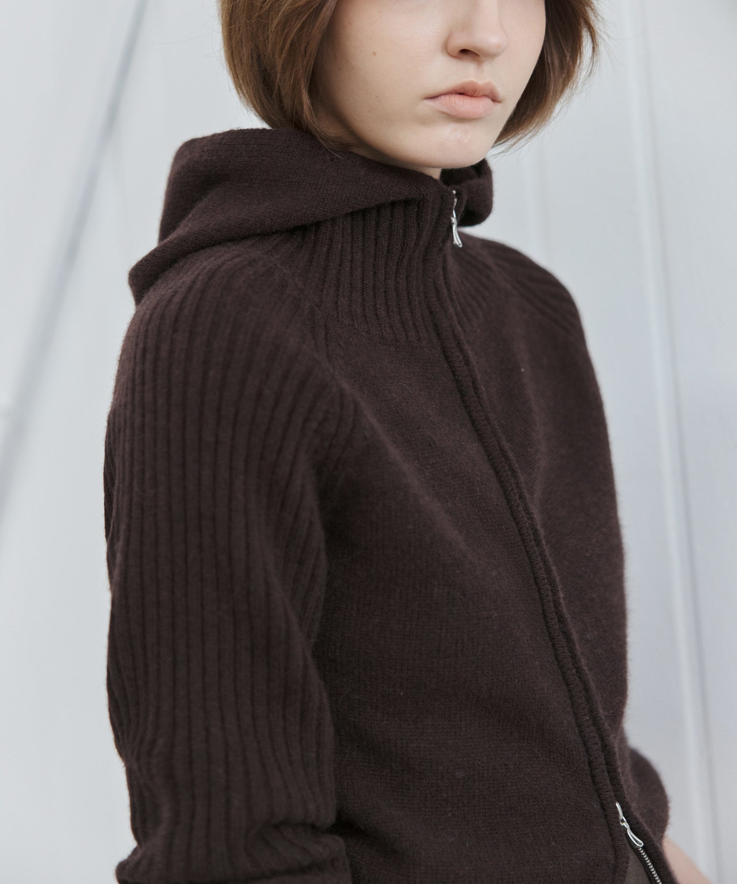 100% Wool Open Front Hooded Knit Cardigan