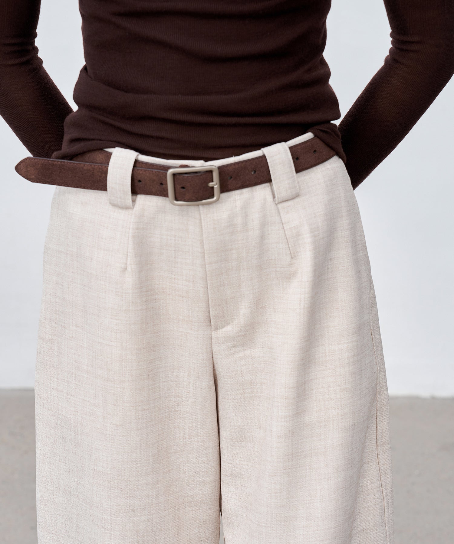 Thick Fabric Cropped Wide-Leg Pants