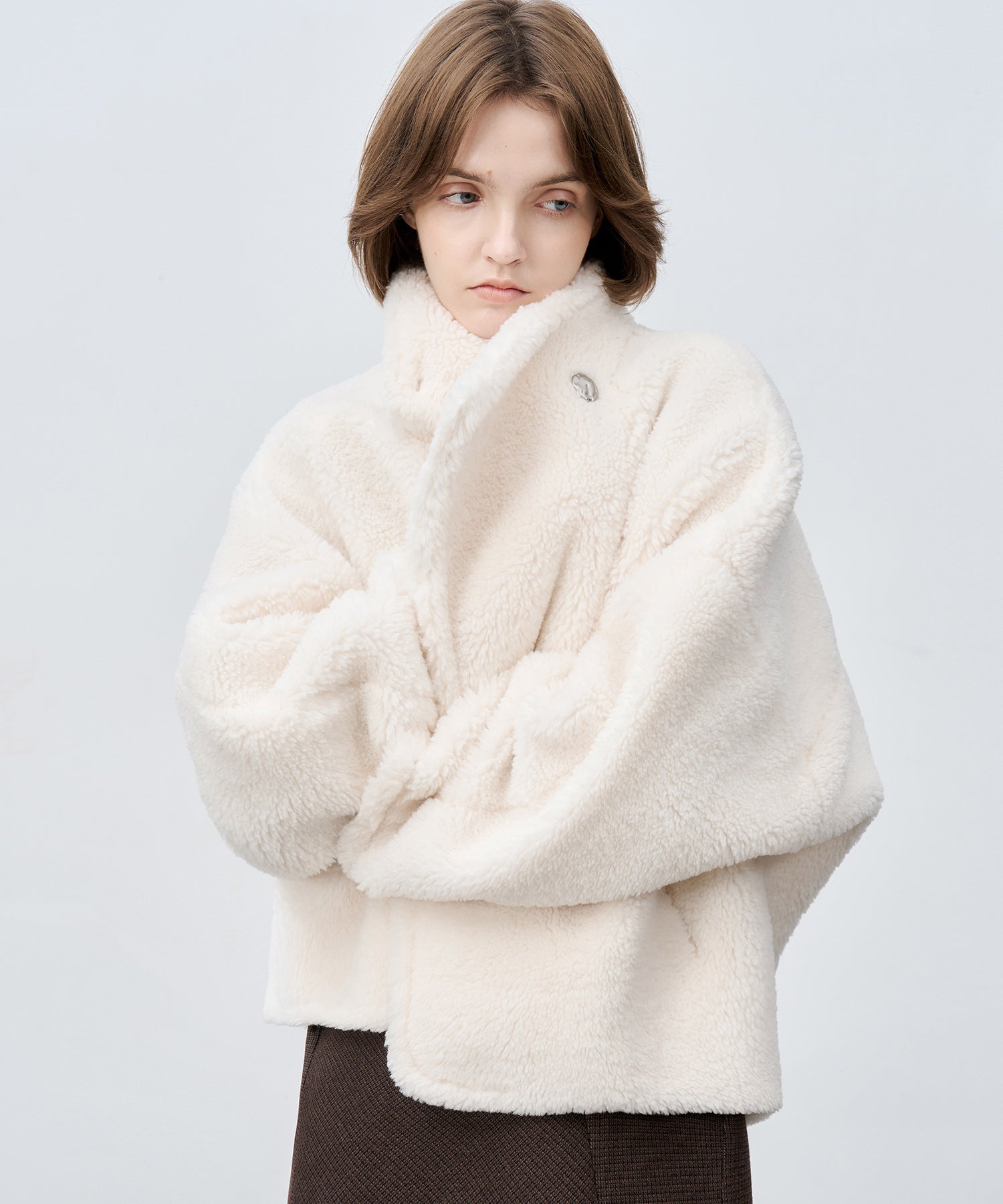 Asymmetric Collar Faux Shearling Short Jacket