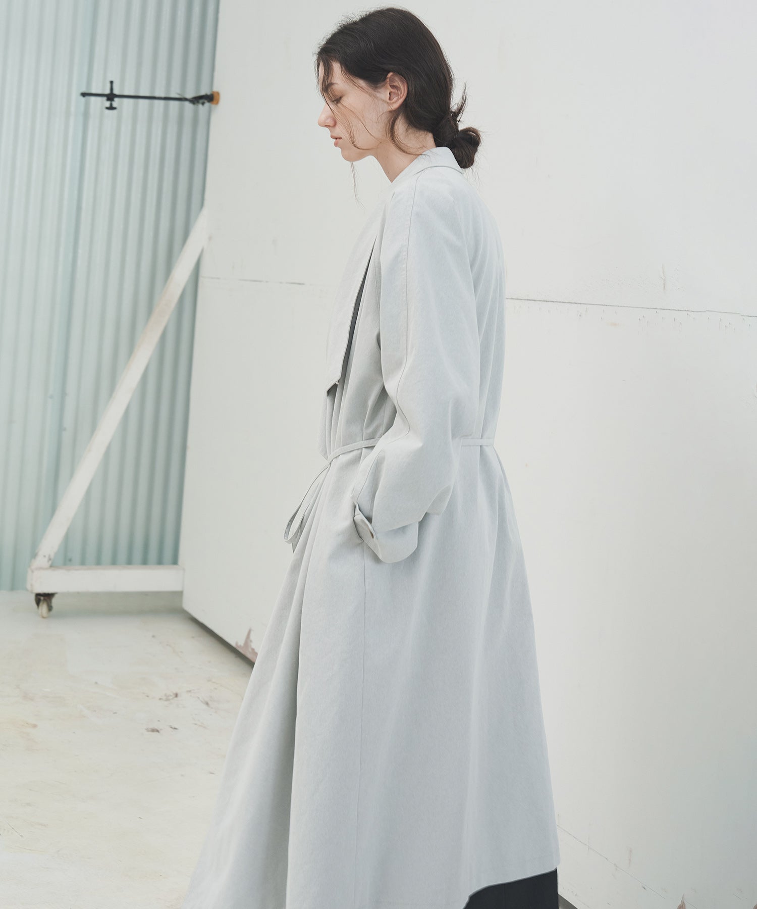 Layered Drape-Neck Trench Coat – Oversized Long Silhouette