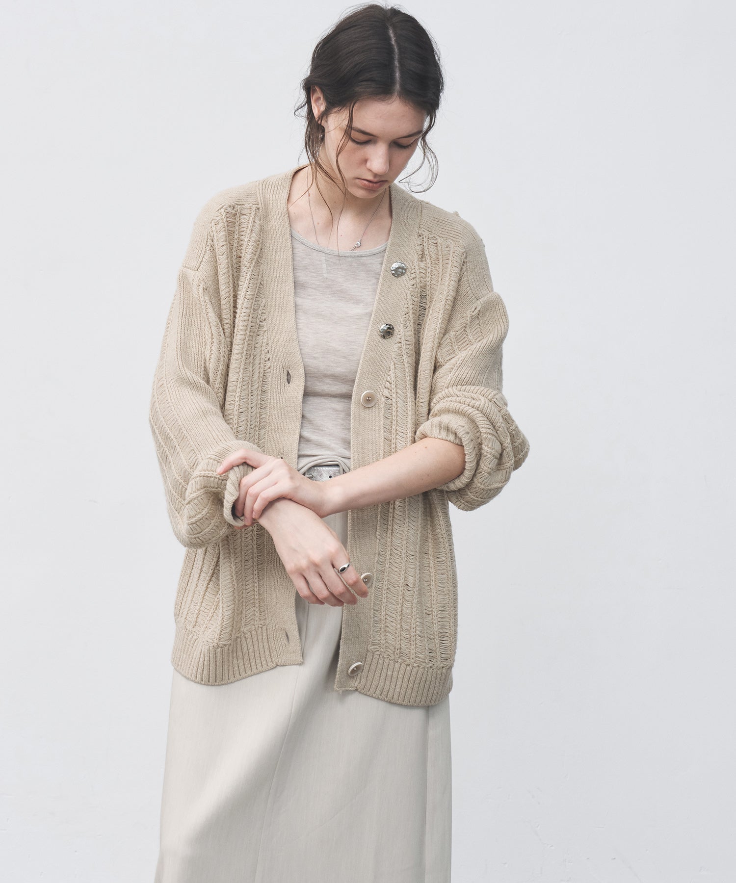 3D Textured Knit Loose Fit Cardigan