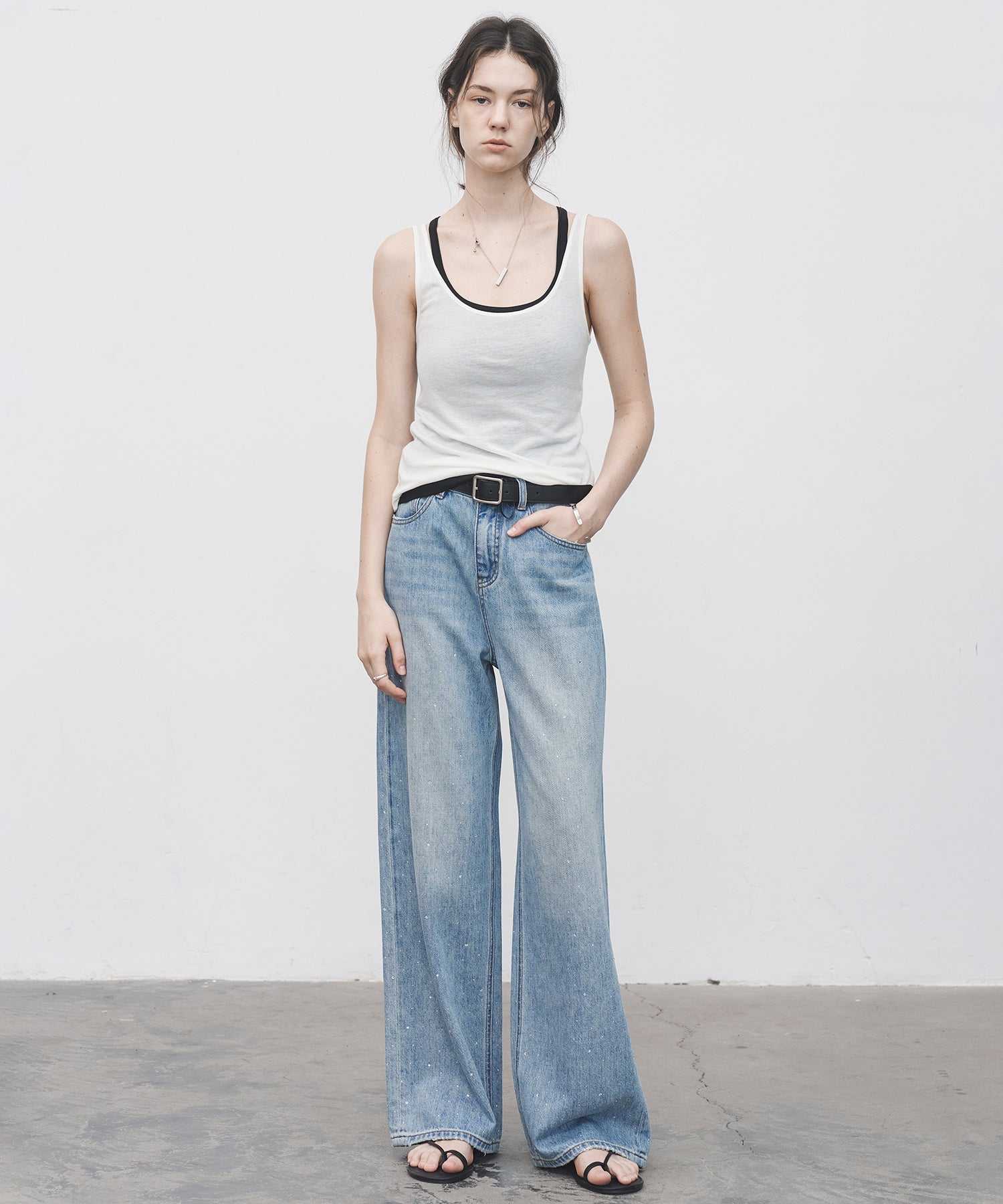 Gradient Rhinestone Wide-Leg Jeans
