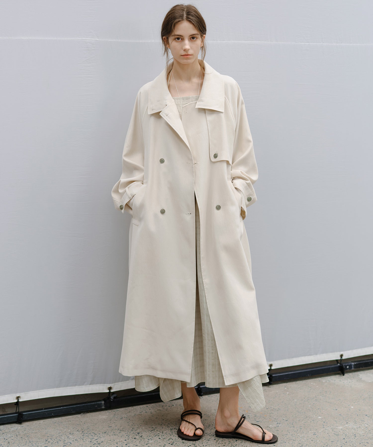 「2月下旬~3月上旬出荷」Stand Collar Belted Long Trench Coat