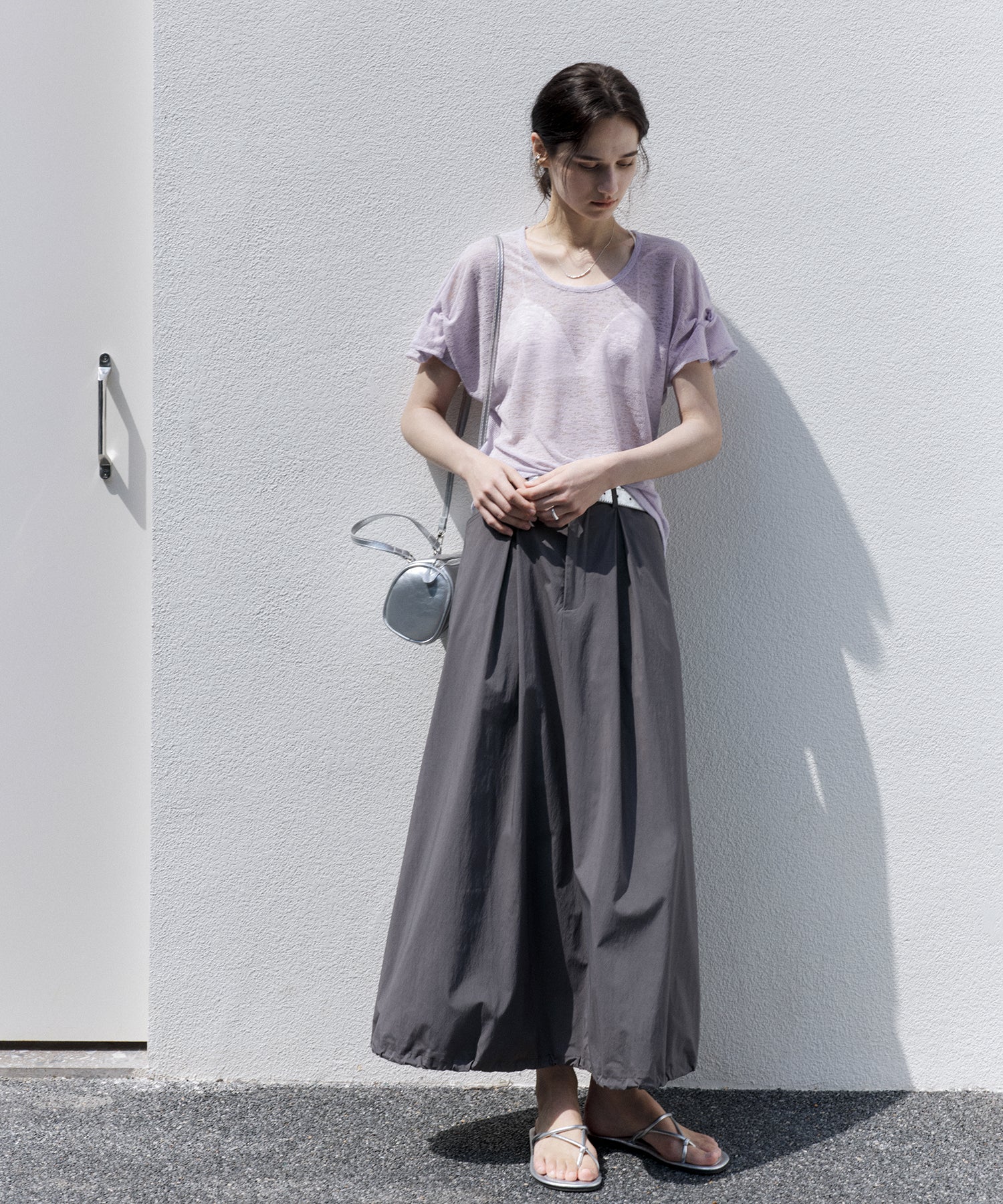 Sheer Gathered Sleeve T-Shirt