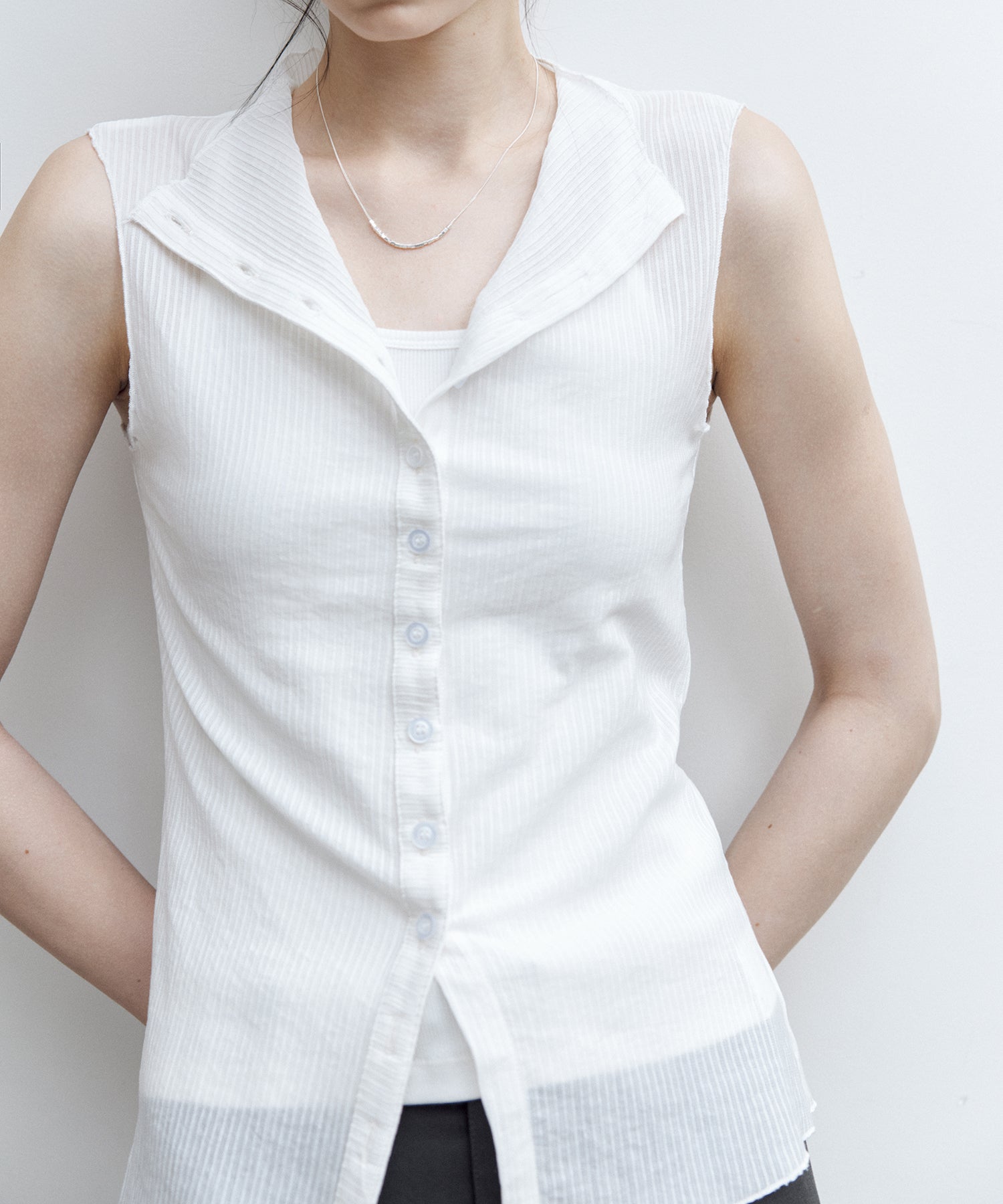 Lyocell Blend Sheer Stripe Sleeveless Cardigan