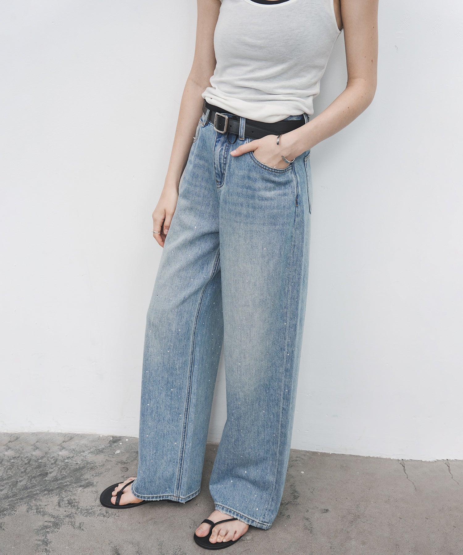 Gradient Rhinestone Wide-Leg Jeans