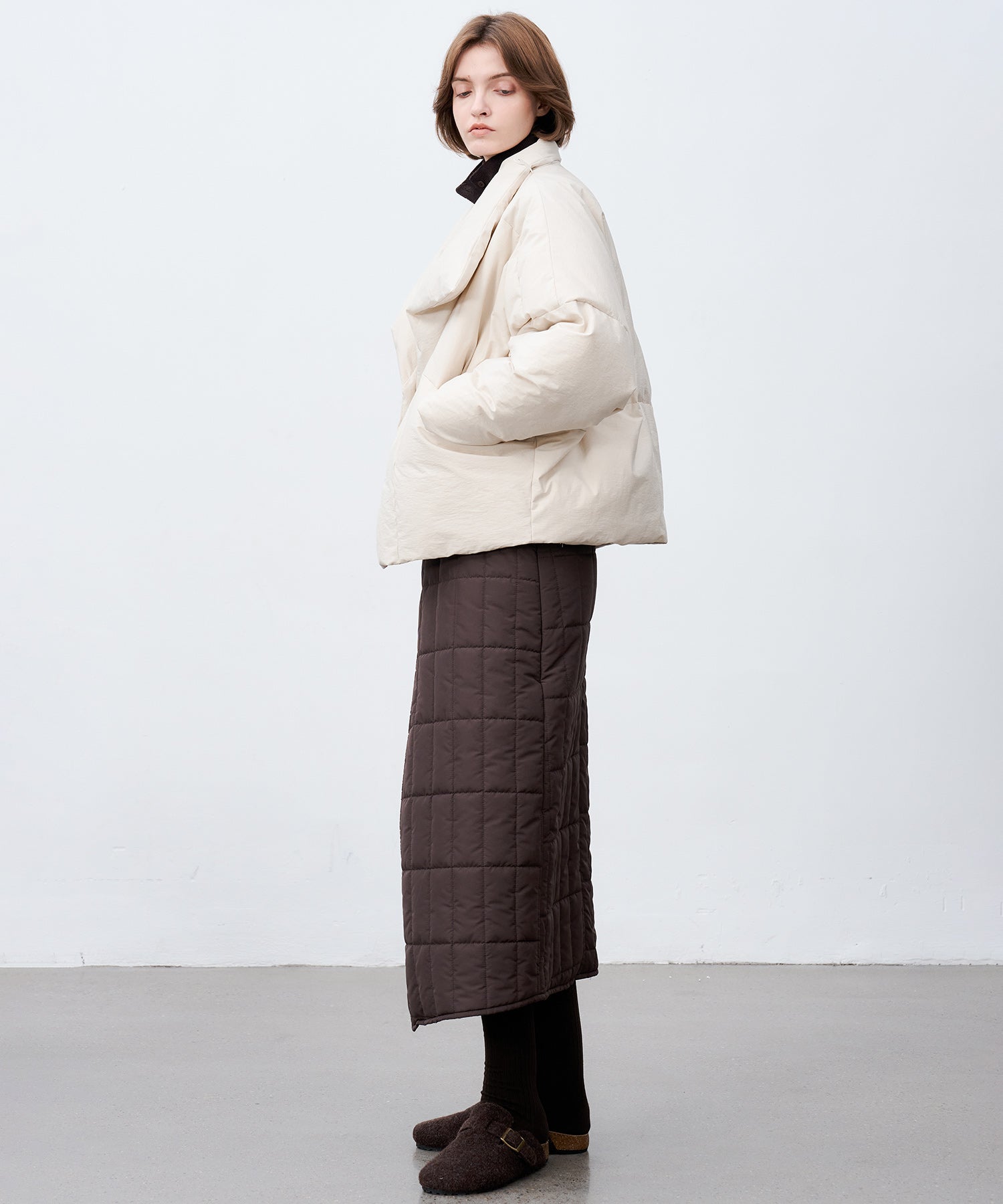 Quilted Overlap Long Skirt Straight Silhouette Padded Warm Winter Skirt