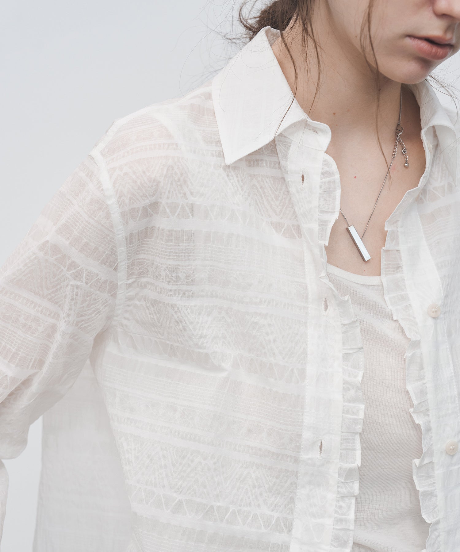 Sheer Textured Lace Collar Blouse – Design Detail Long Sleeve