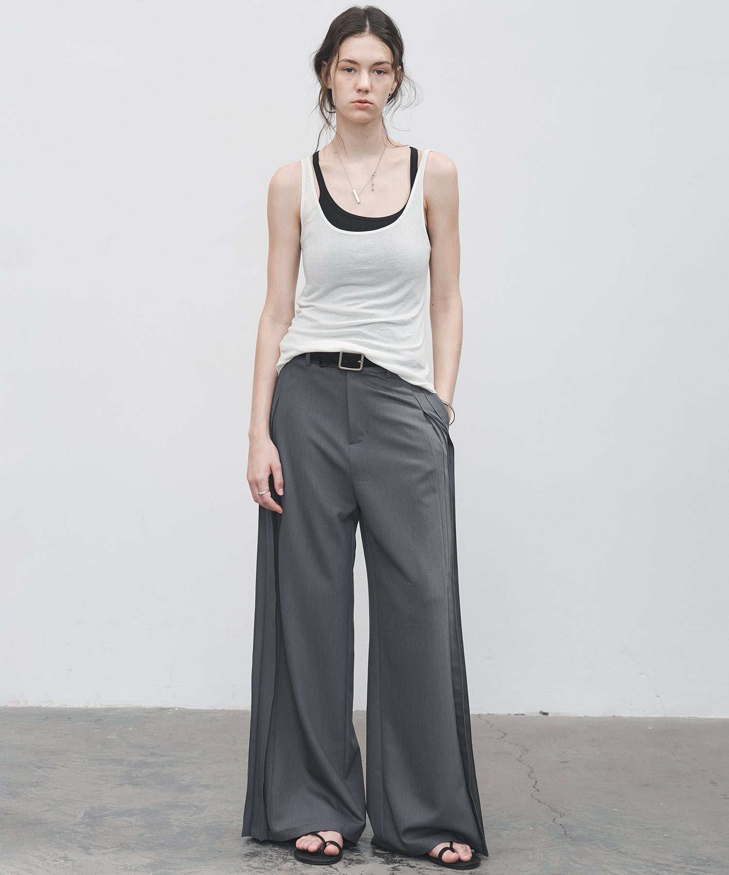 Accordion Pleat Wide-Leg Trousers