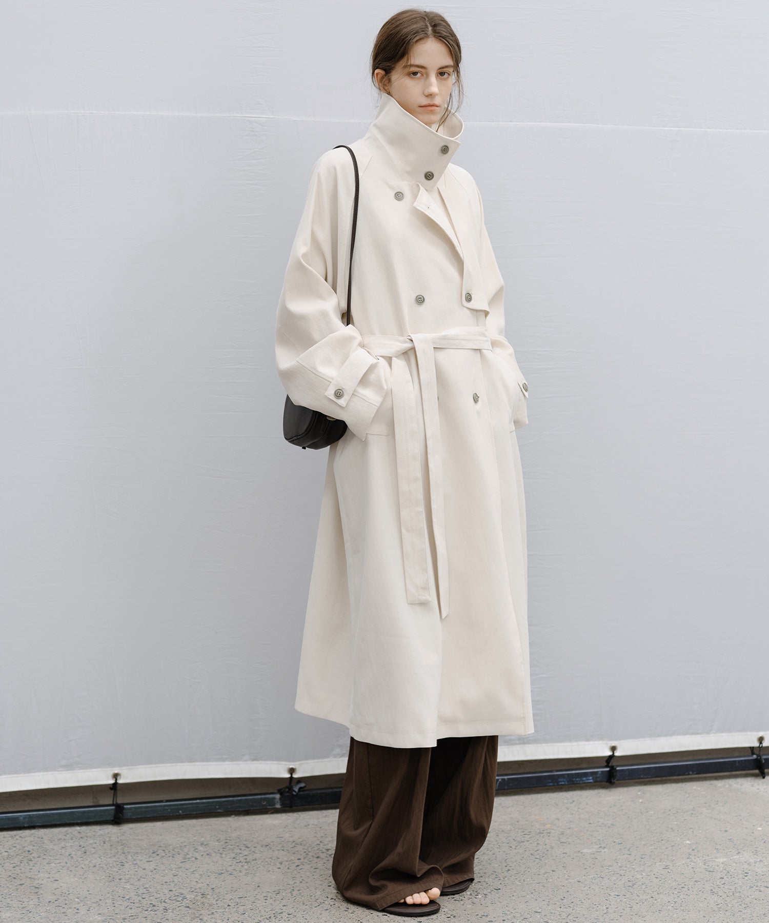 Stand Collar Belted Long Trench Coat