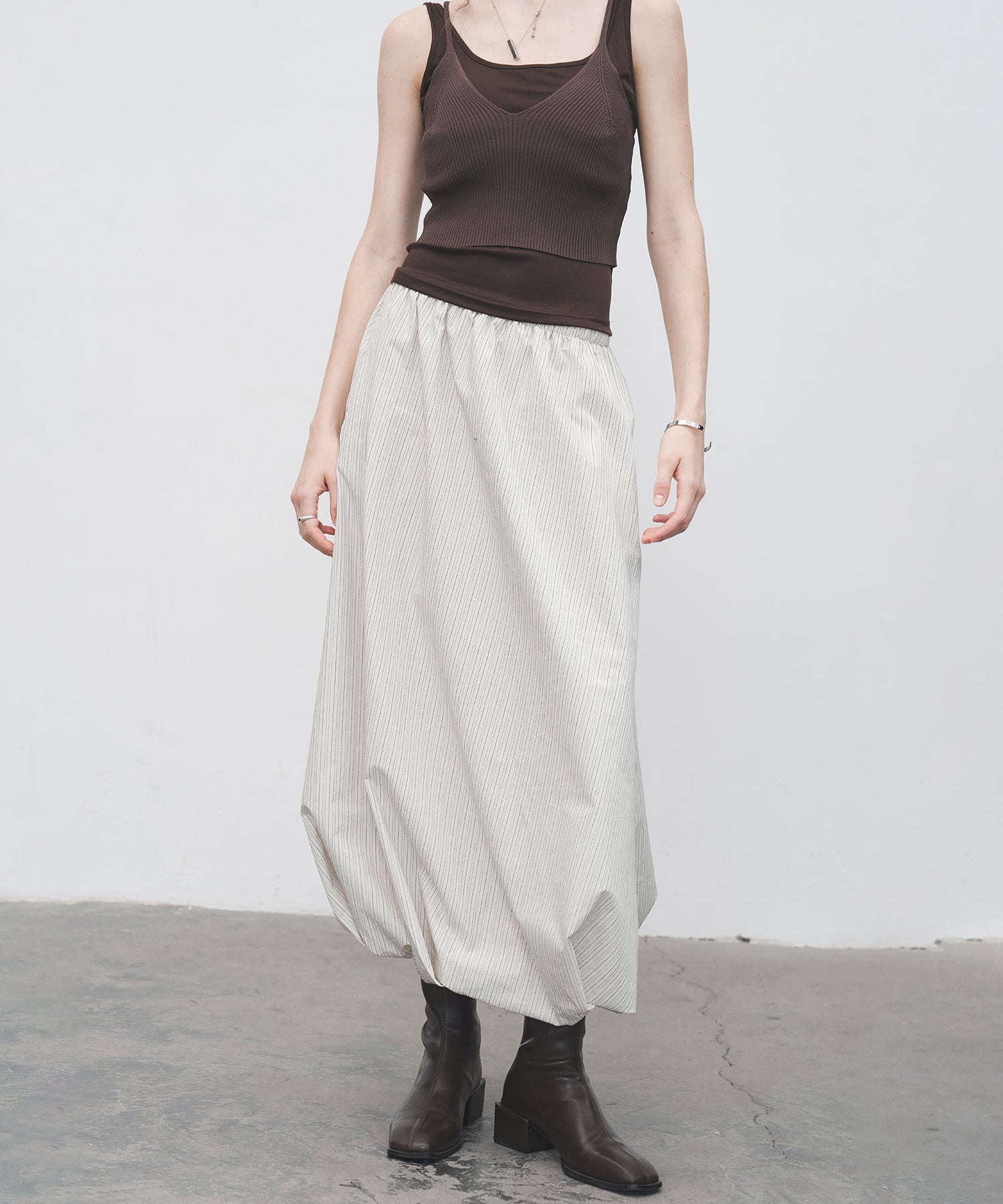 Twist-Detail Striped Balloon Skirt