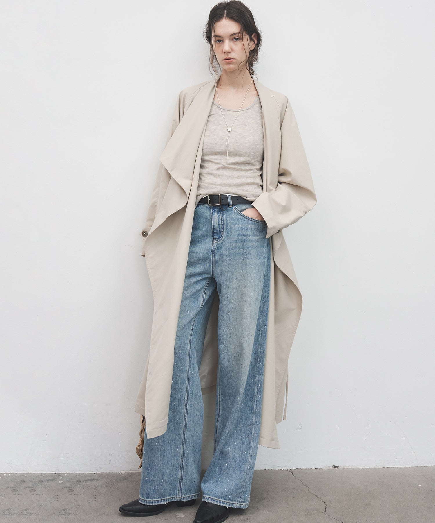 Layered Drape-Neck Trench Coat – Oversized Long Silhouette