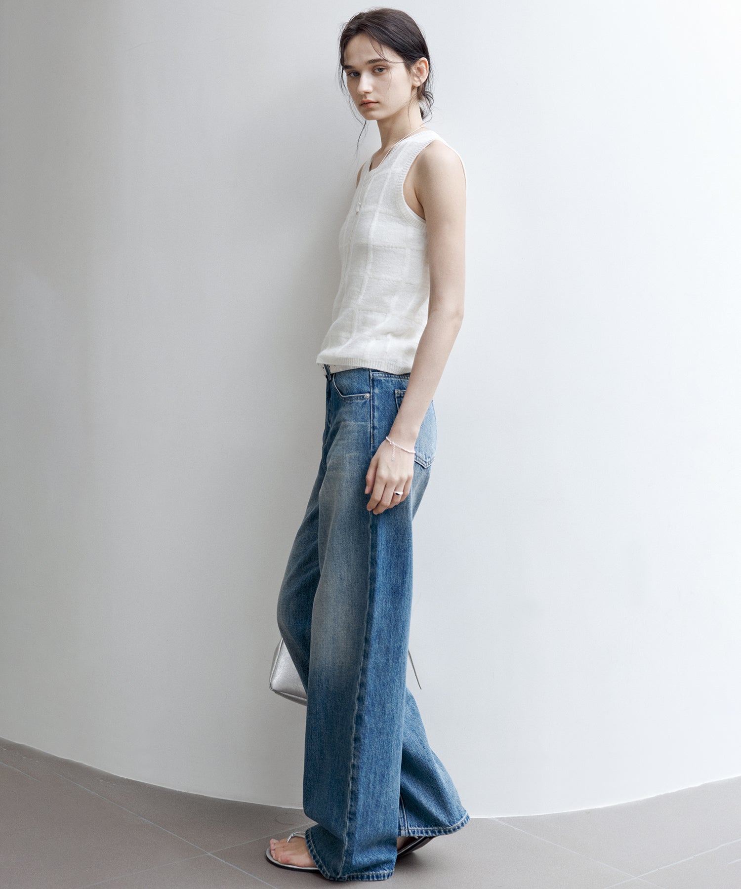 Sheer Check Knit Sleeveless Top
