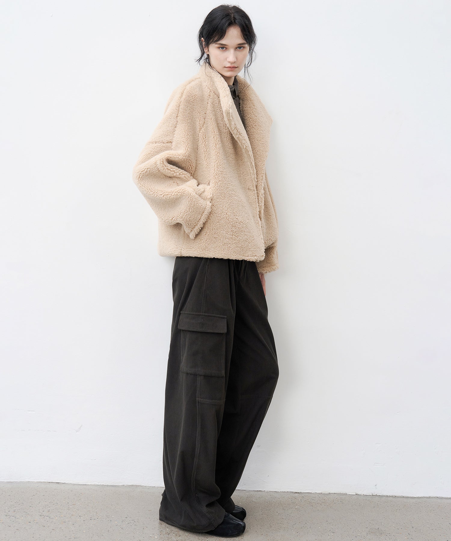 Asymmetric Collar Faux Shearling Short Jacket