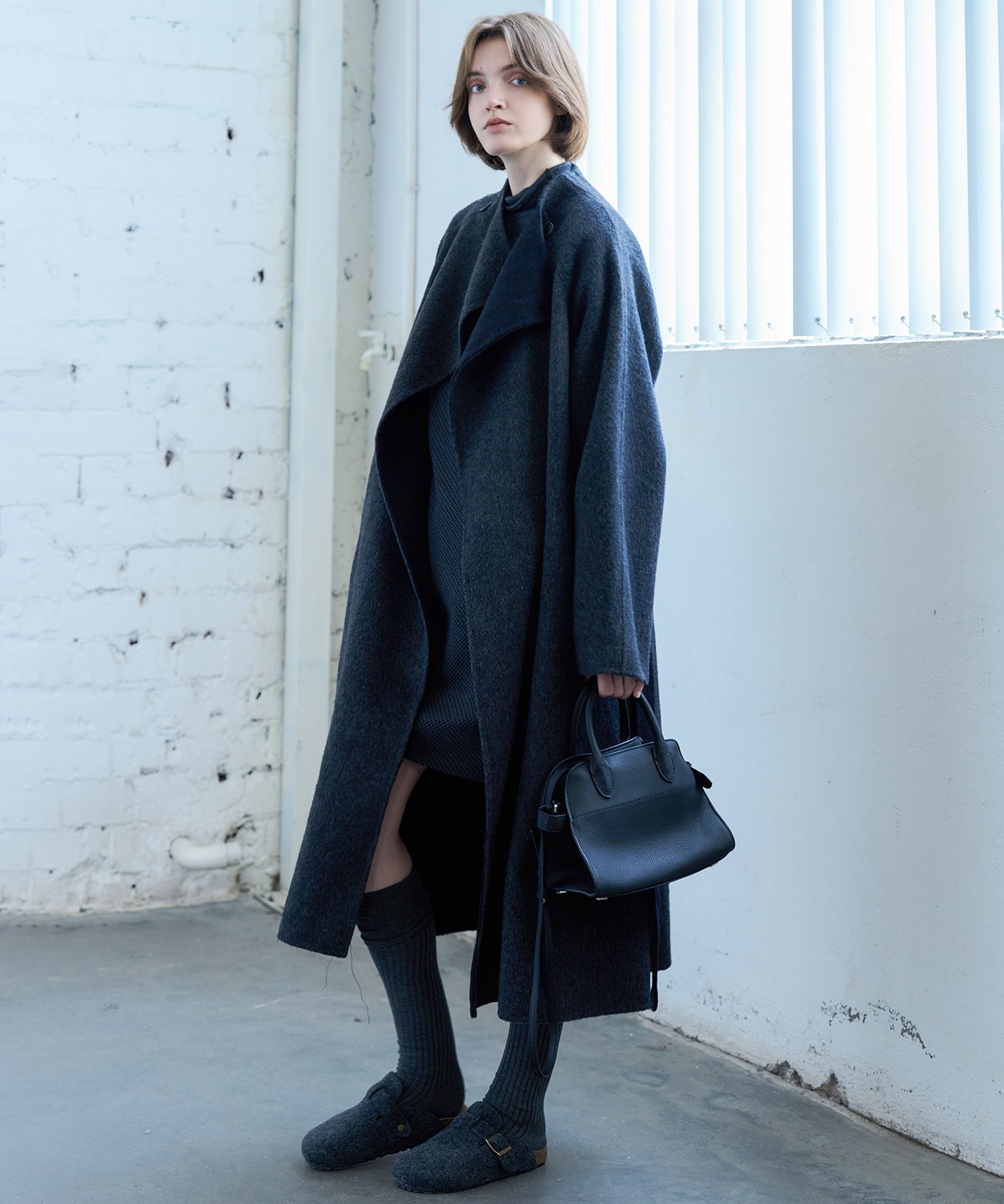 100% Wool Overlap Collar Double-Faced Long Coat