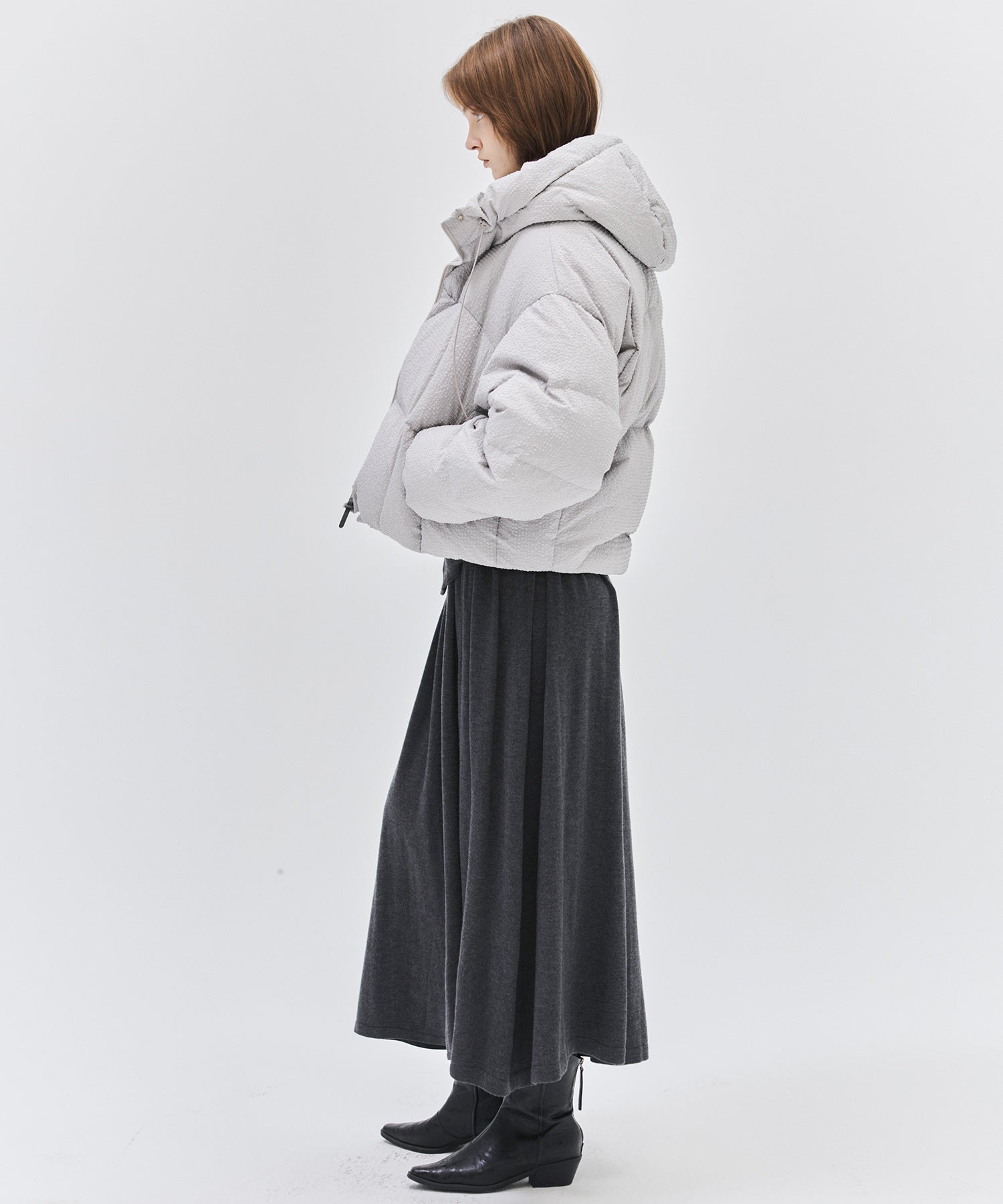 Textured Crinkle Hooded Short Down Jacket