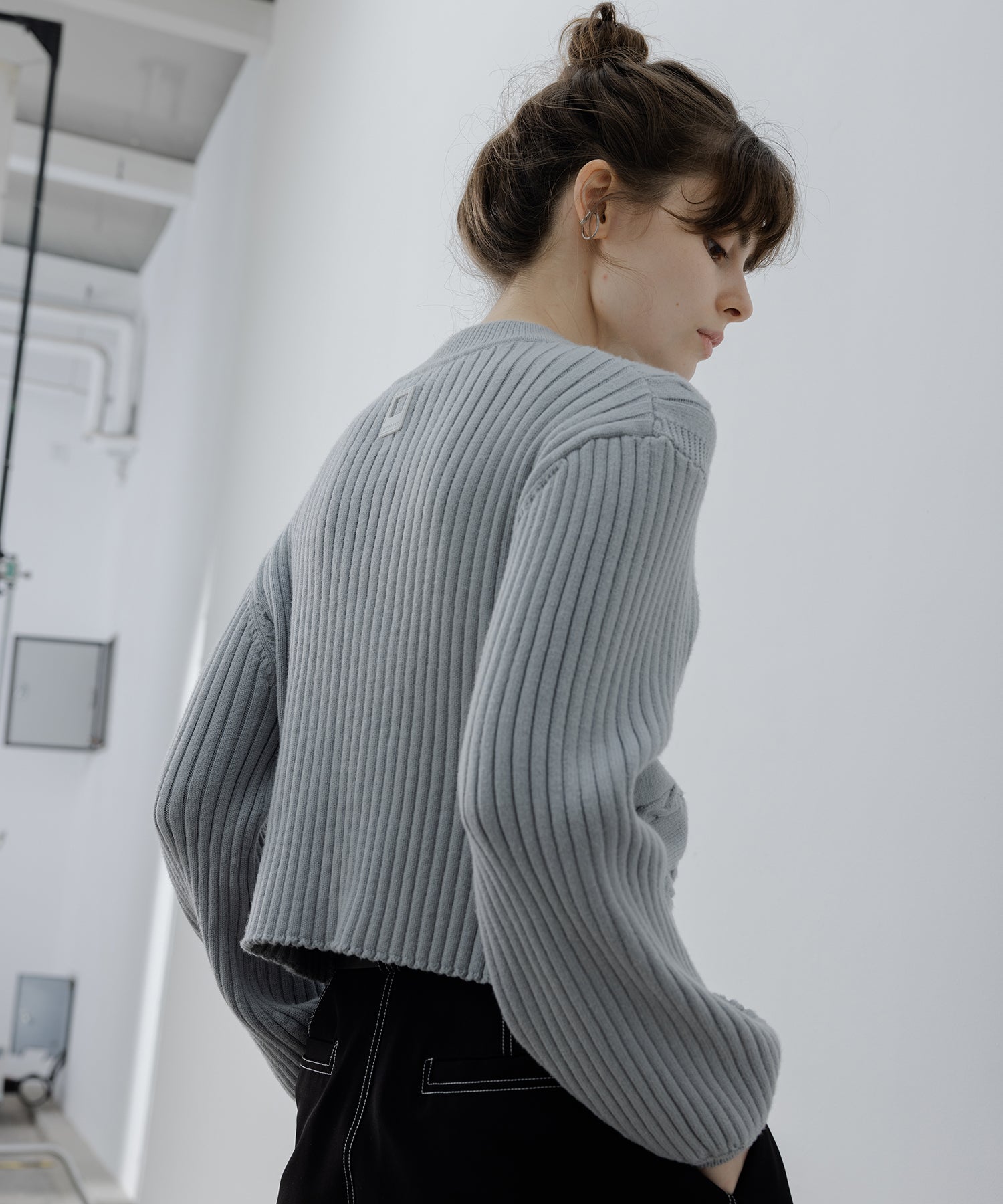 Mock Neck Deconstructed Cropped Knit Sweater