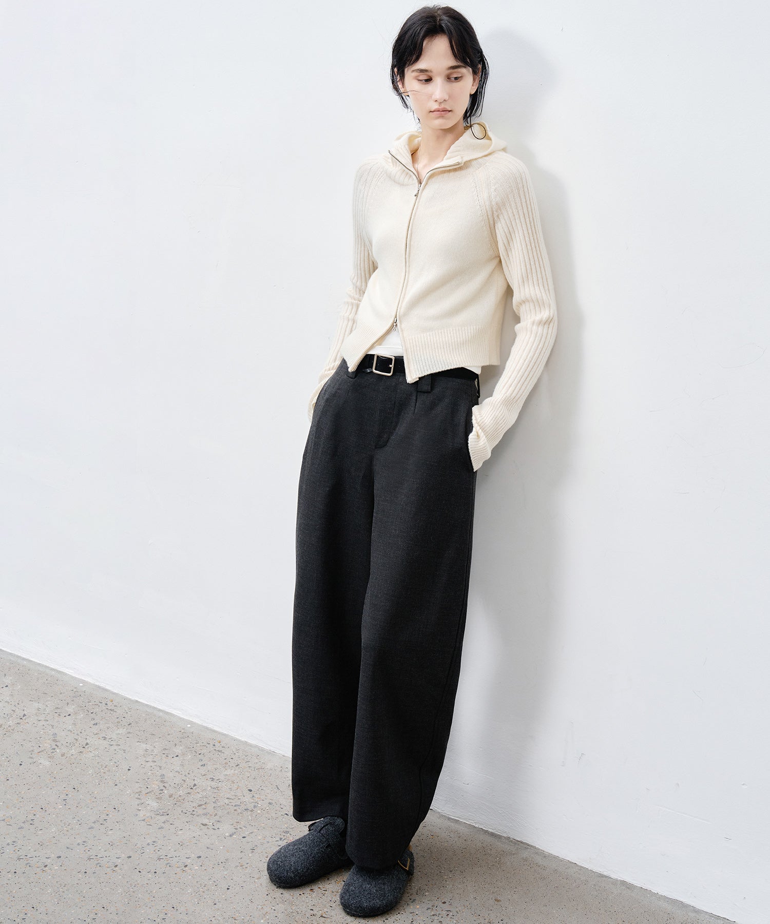 Thick Fabric Cropped Wide-Leg Pants