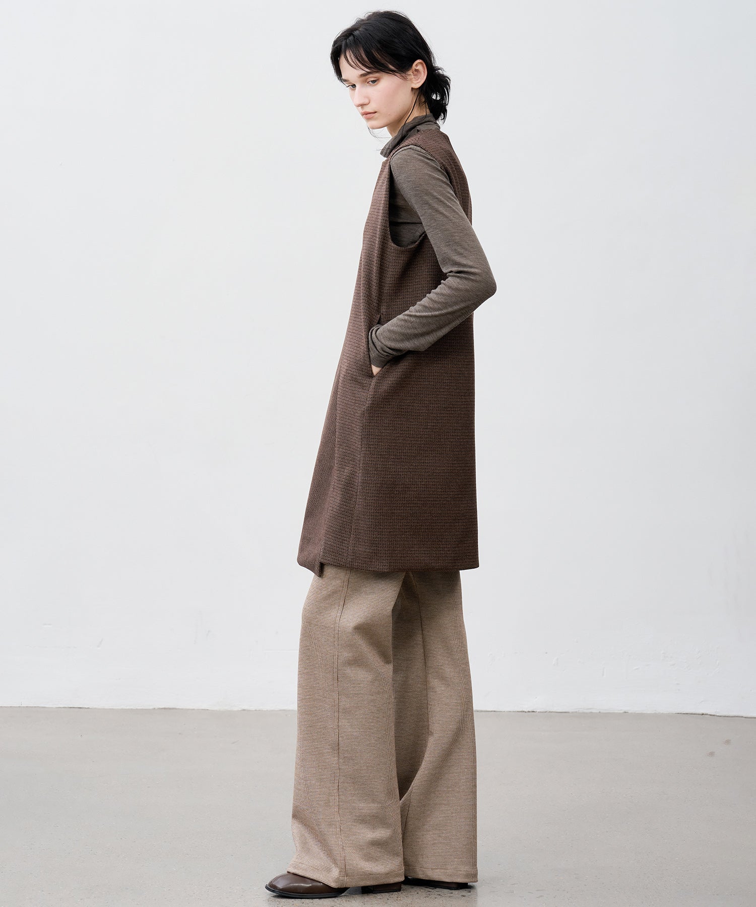 Wool Blend Check Flared Pants