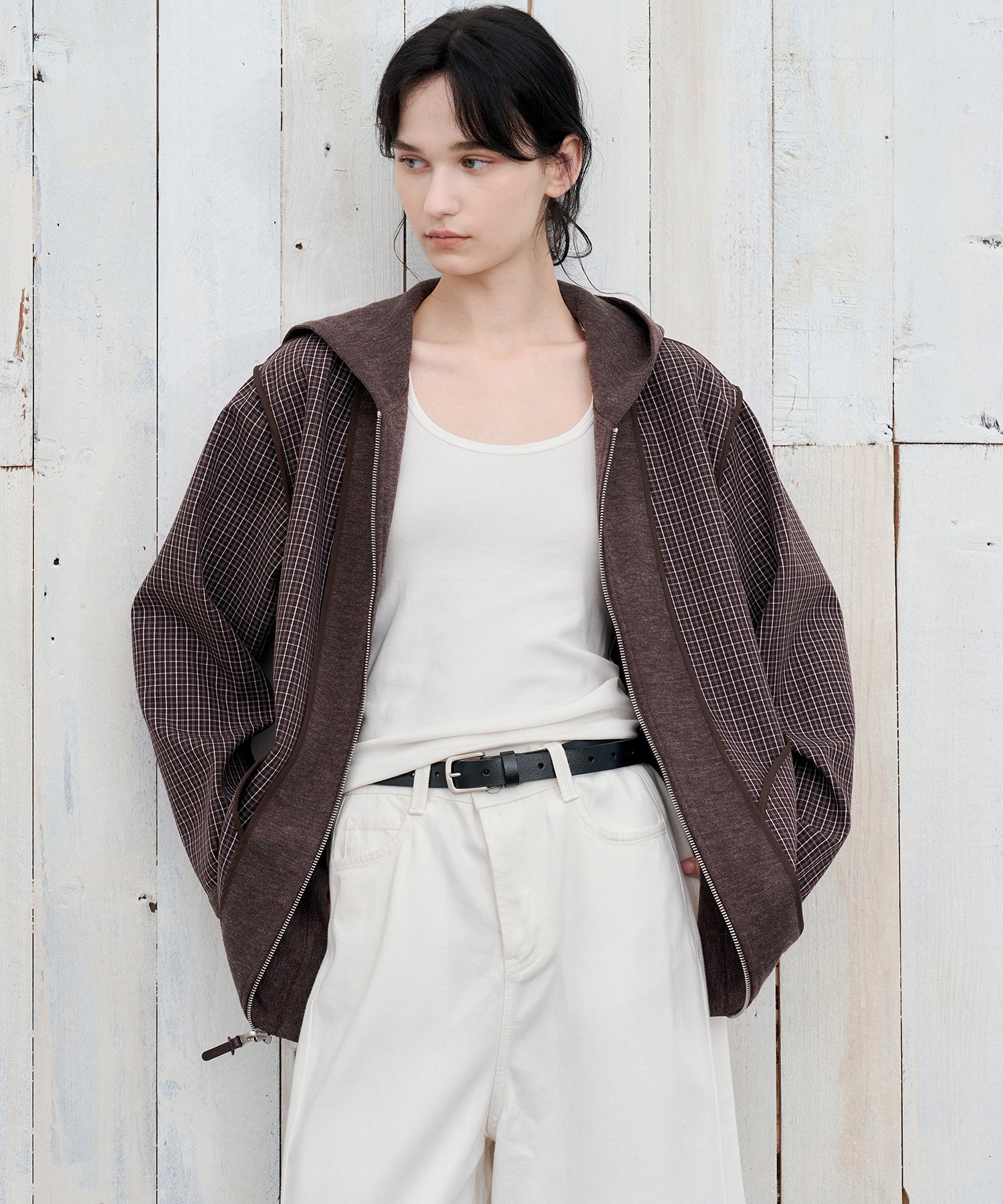 Plaid Double-Sided Oversized Zip Hoodie