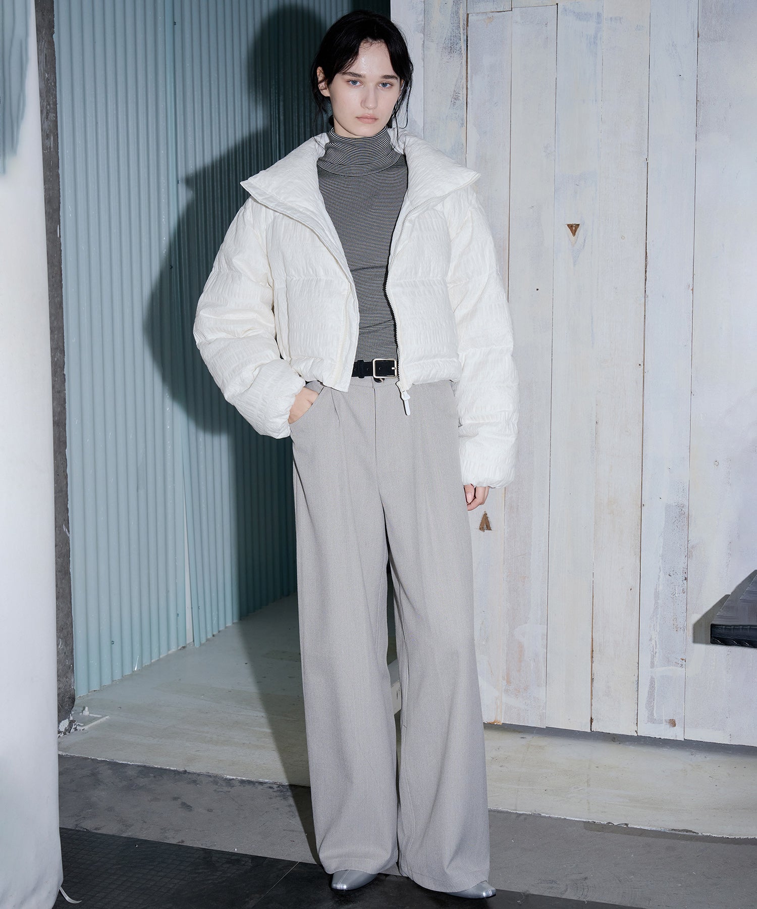 Textured Low-Rise Wide Straight Curved Pants