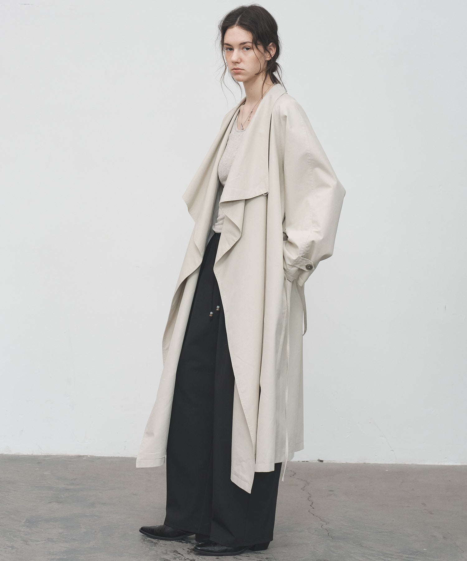 Layered Drape-Neck Trench Coat – Oversized Long Silhouette