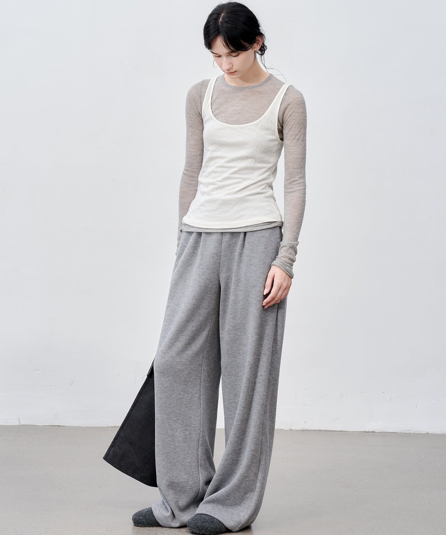 Knit Fleece Drawstring Wide Pants