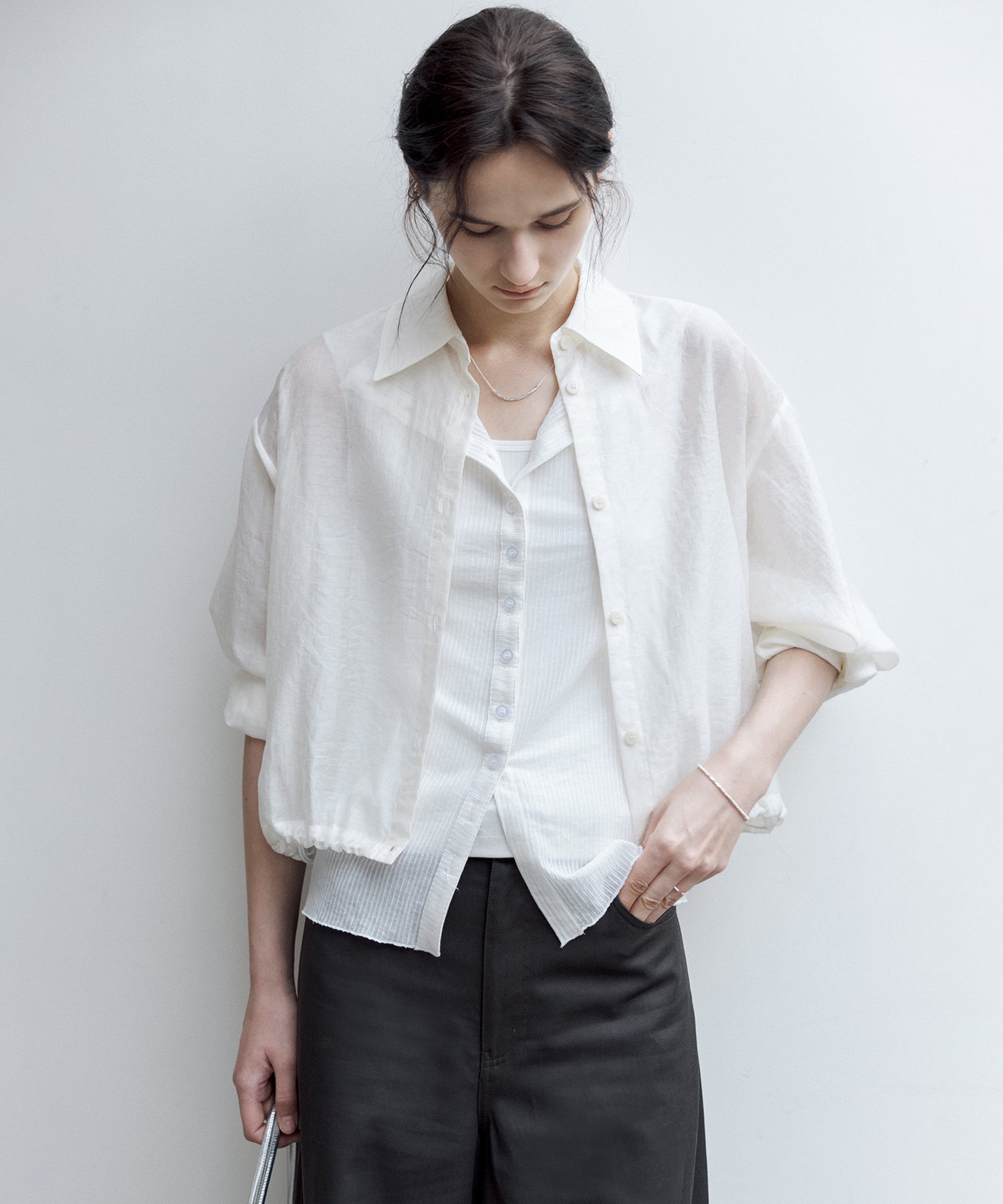 Lyocell Blend Sheer Stripe Sleeveless Cardigan