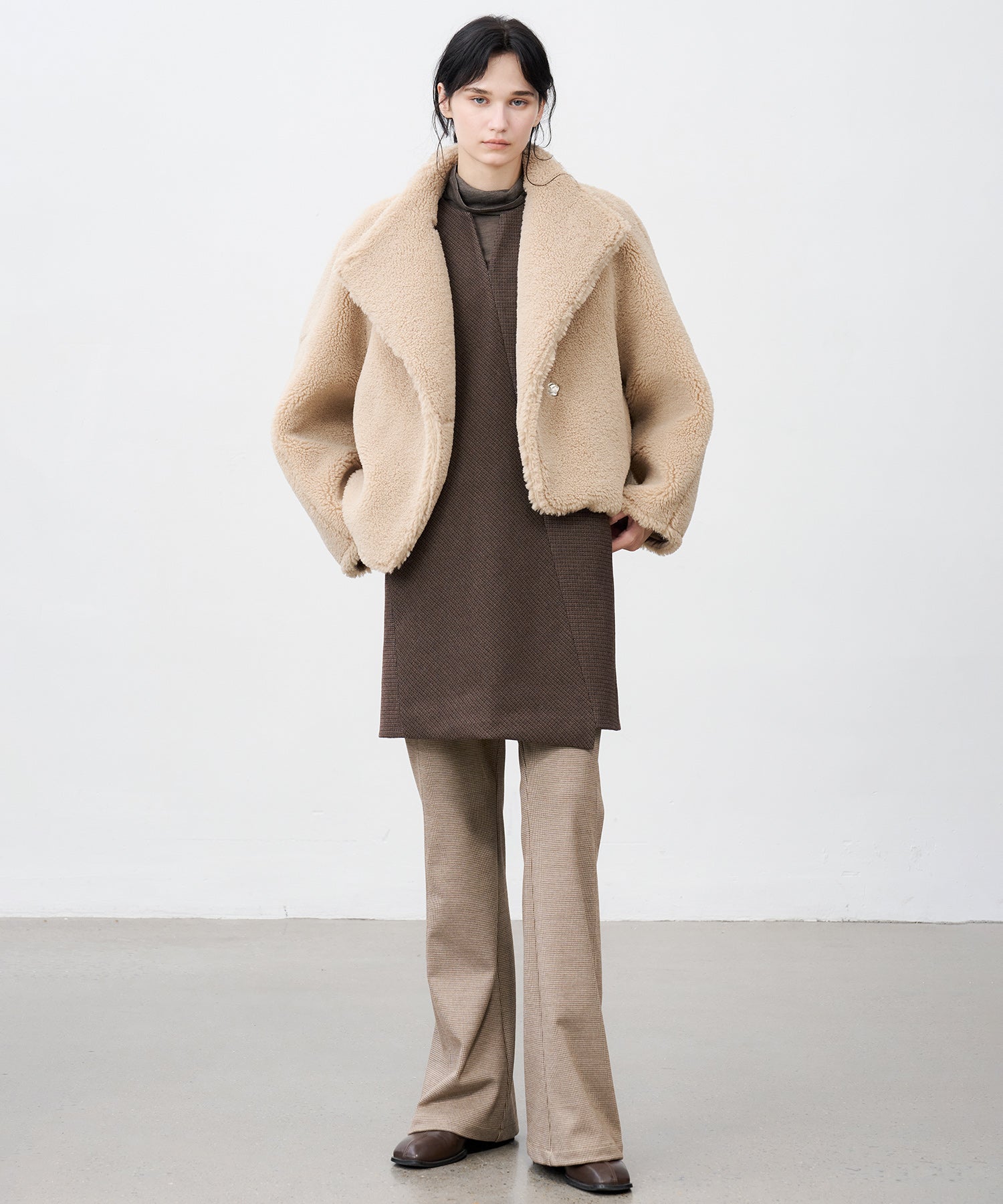 Asymmetric Collar Faux Shearling Short Jacket