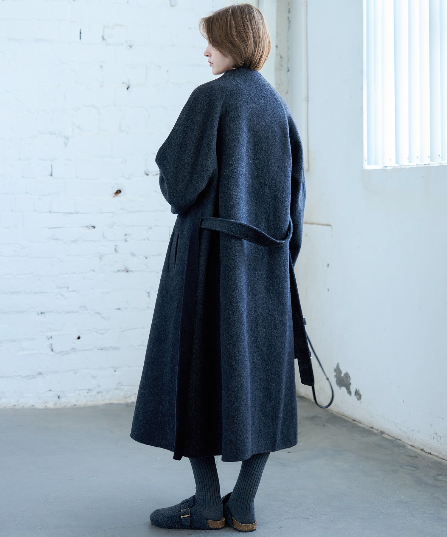 100% Wool Overlap Collar Double-Faced Long Coat