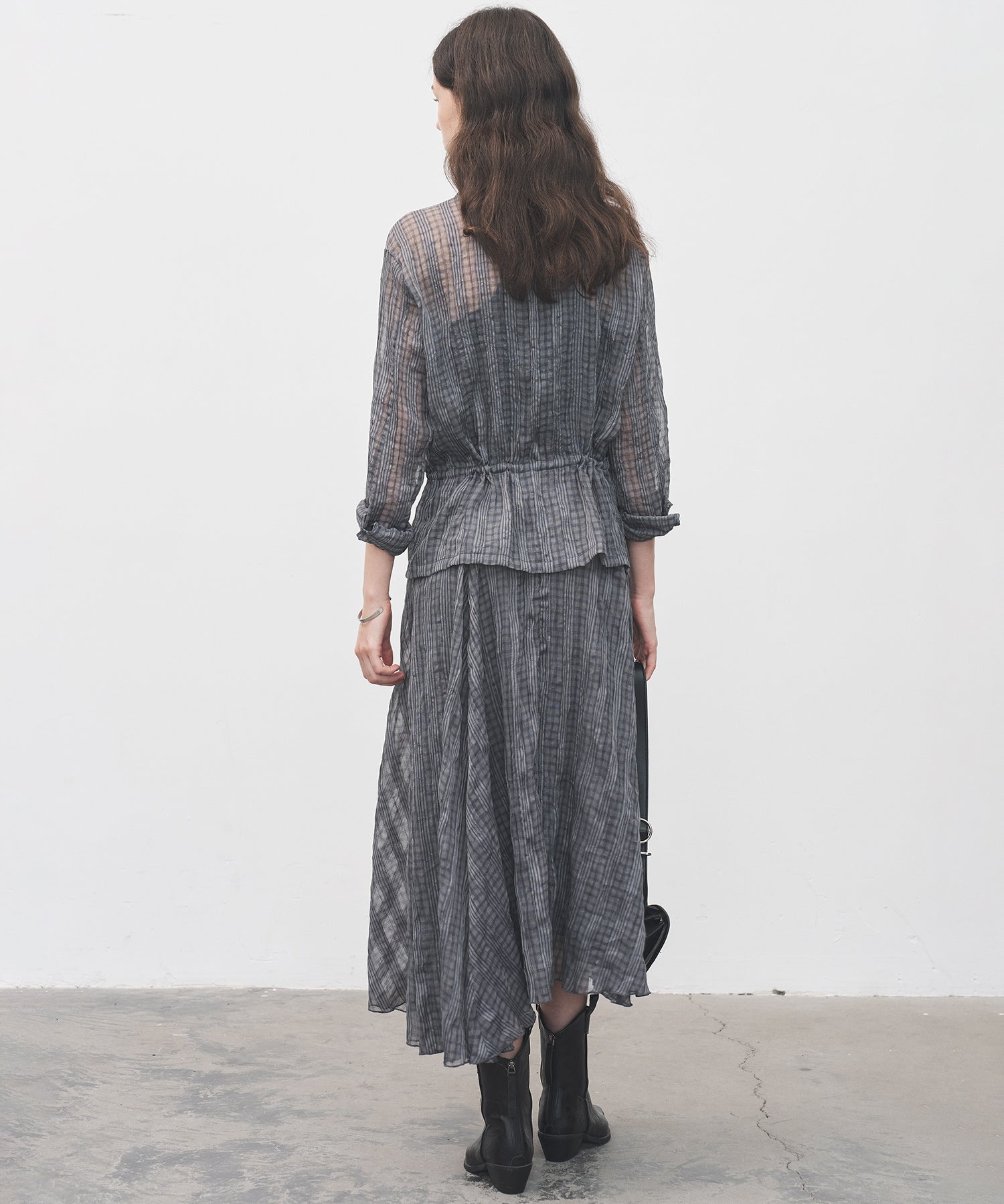 Asymmetric Hem Crinkled Check Midi Skirt – A-Line Silhouette