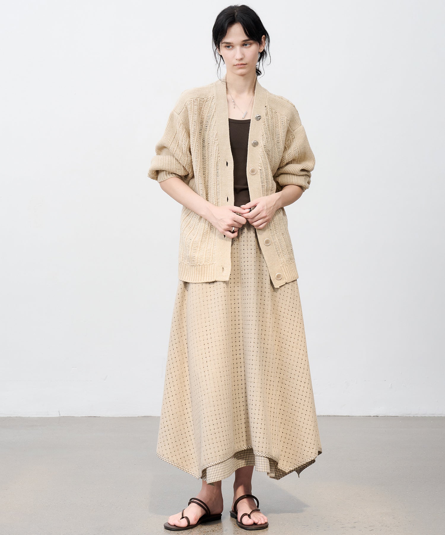 Cut-Out Layered High-Waist A-Line Midi Flare Skirt