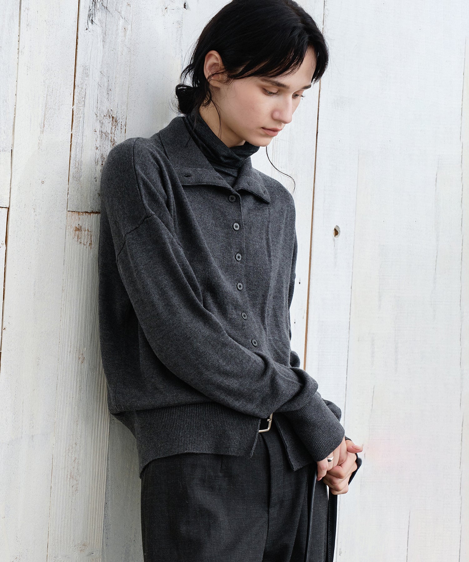 High Neck Lightweight Knit Cardigan Sweater