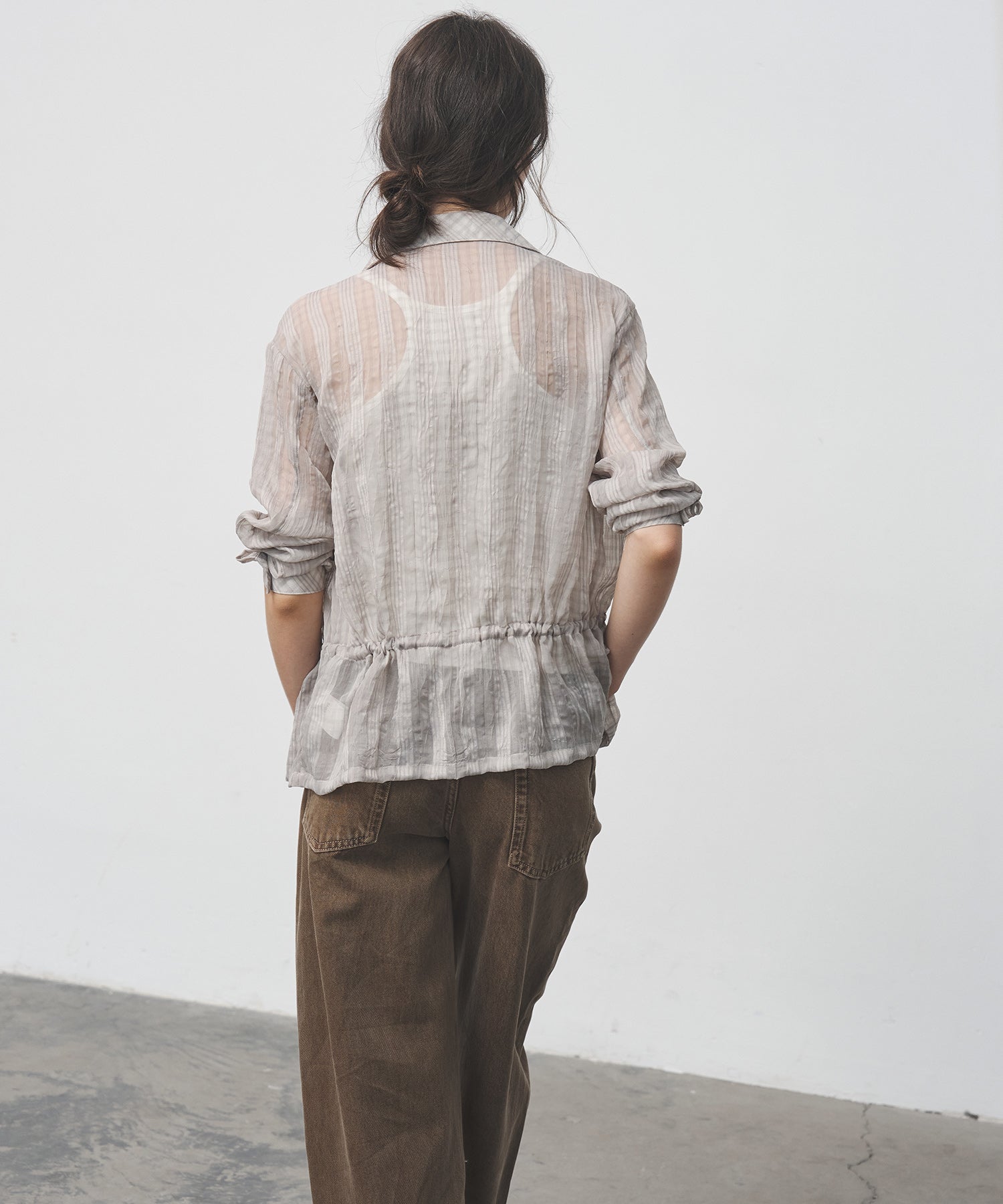 Drawstring Crinkled Check Shirt Jacket – Oversized Fit