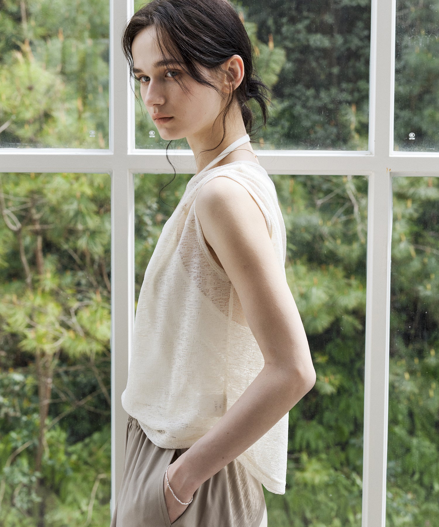 Asymmetric Neck Sheer Sleeveless tops – Relaxed Fit