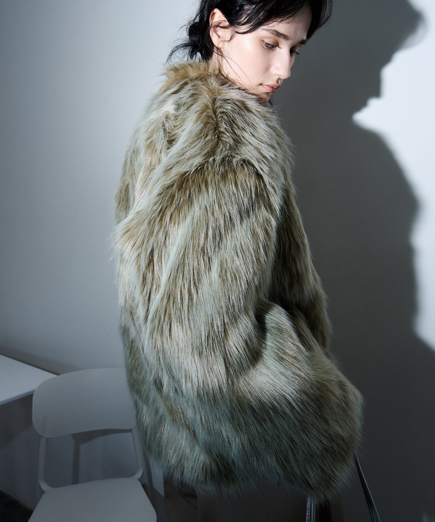 Long Faux-Fur Lapel Coat