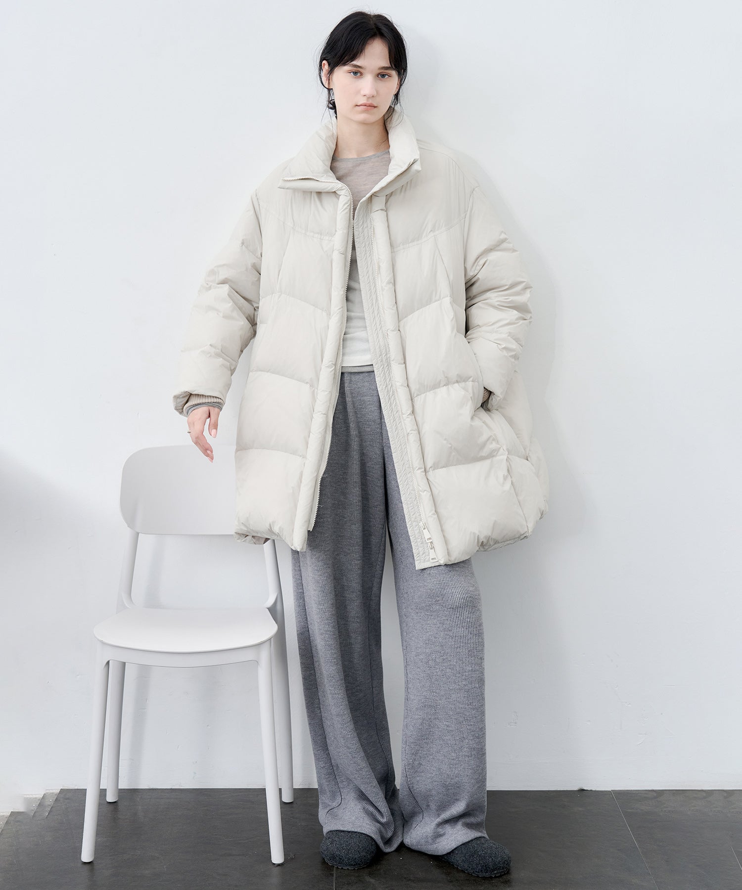 Mid-Length Stand Collar Hooded Oversize Down Coat