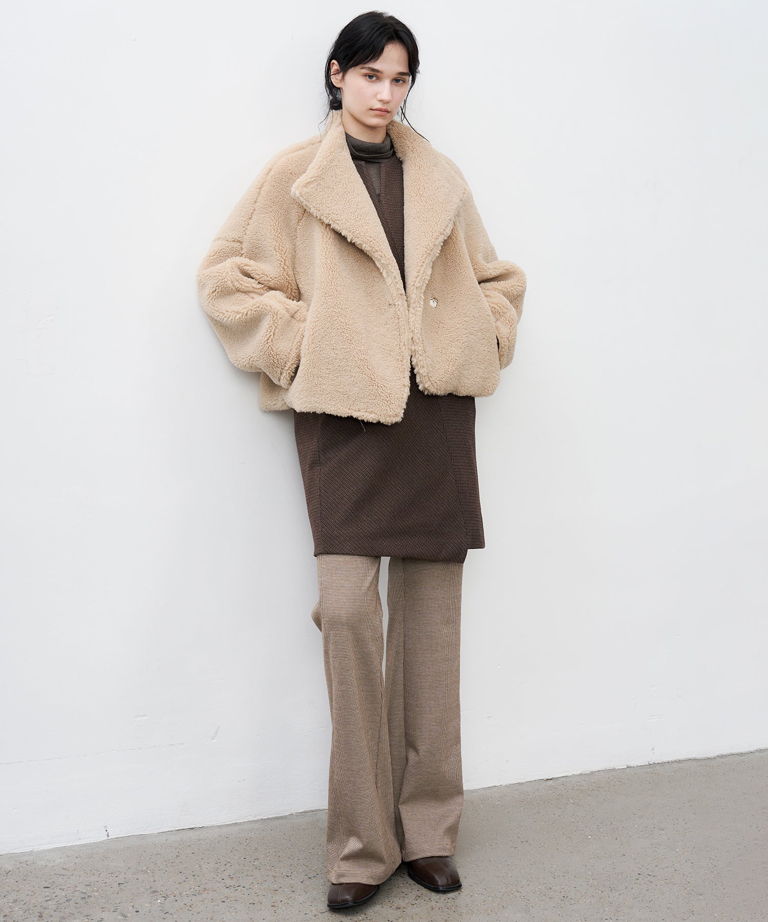 Wool Blend Check Flared Pants
