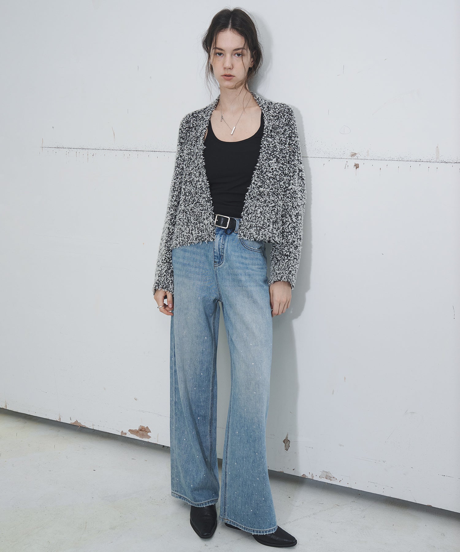 Gradient Rhinestone Wide-Leg Jeans