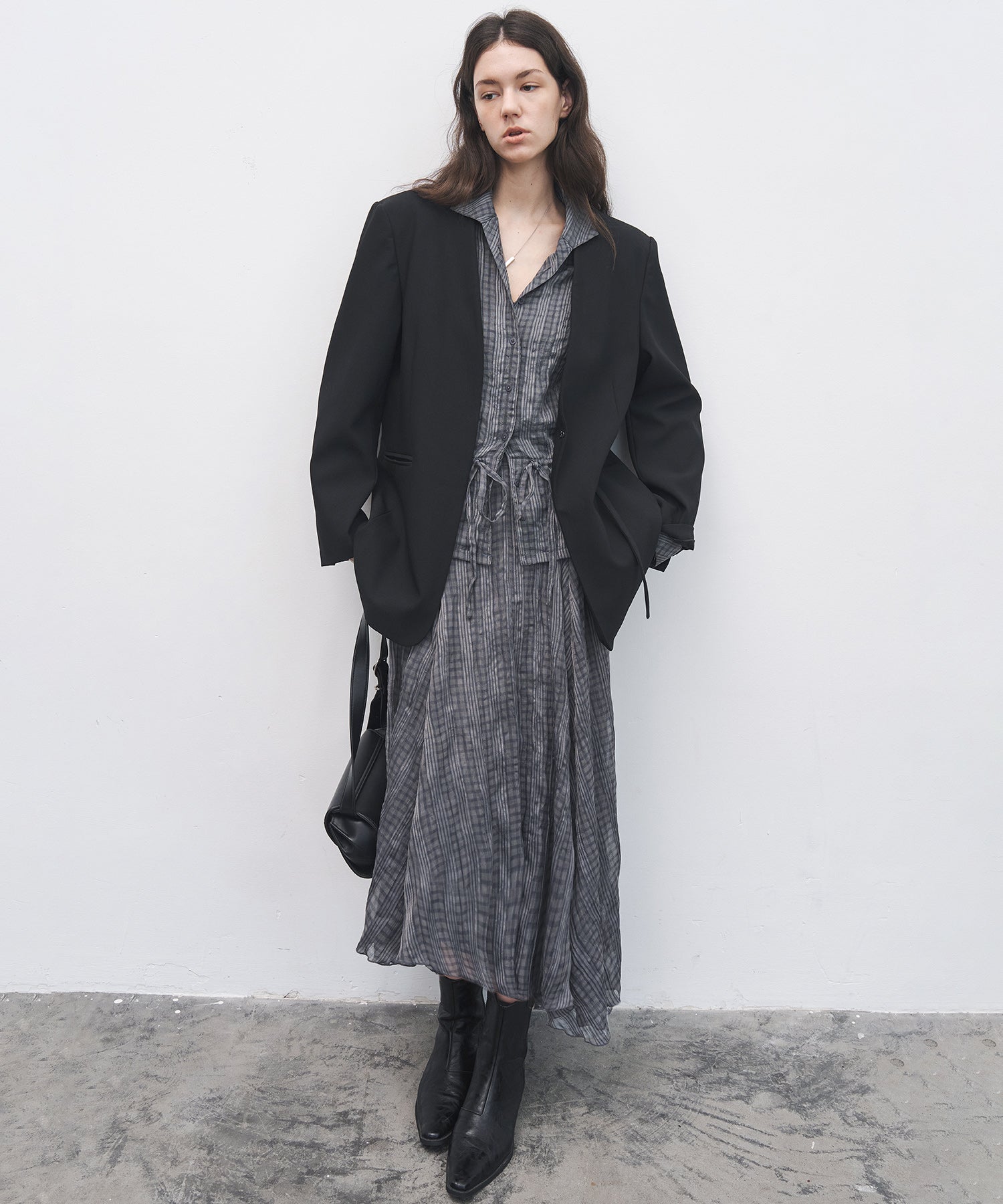 Asymmetric Hem Crinkled Check Midi Skirt – A-Line Silhouette