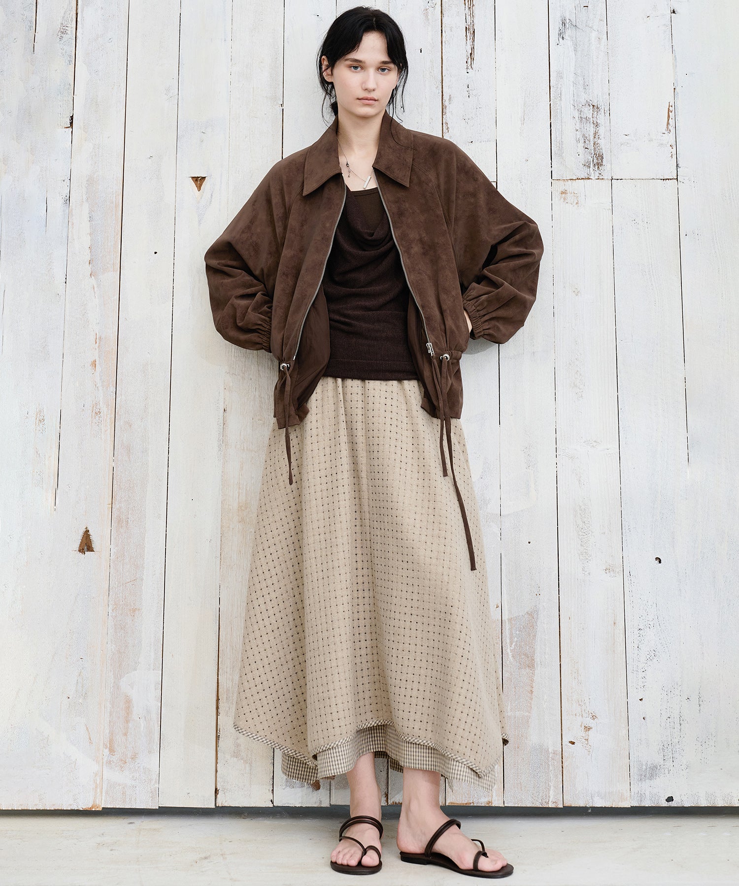 Cut-Out Layered High-Waist A-Line Midi Flare Skirt