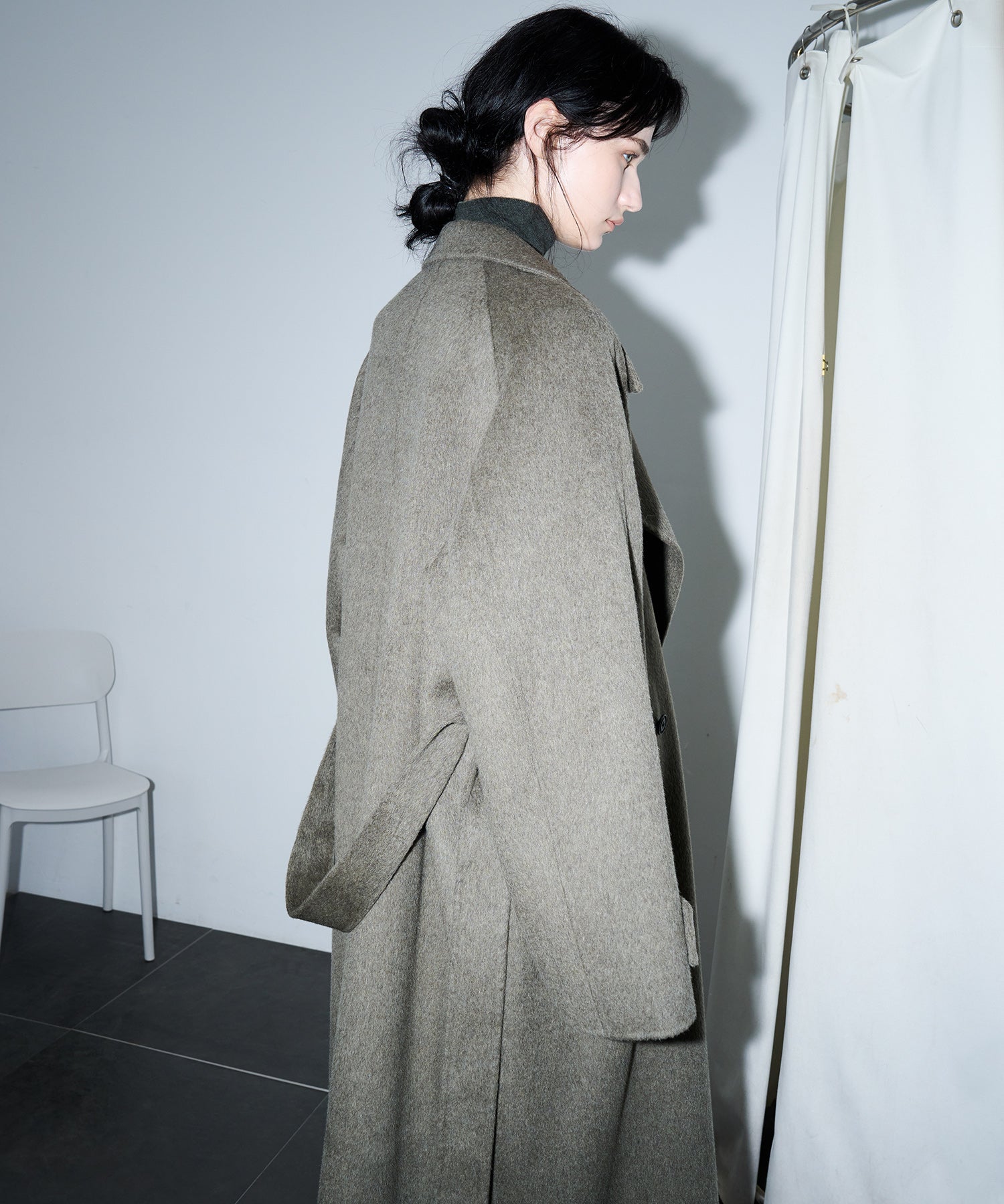 100% Wool Double-Face Trench Collar Oversized Silhouette Long Coat